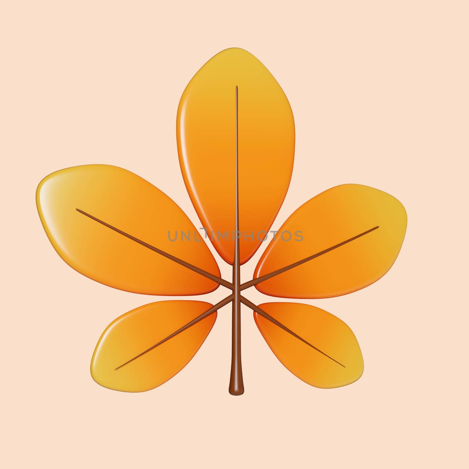 3d Autumn leaf. Golden fall. Season decoration. icon isolated on gray background. 3d rendering illustration. Clipping path. by meepiangraphic