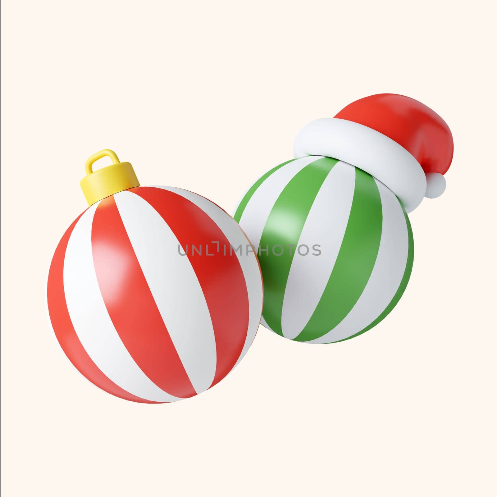 3d Christmas striped ball icon. minimal decorative festive conical shape tree. New Year's holiday decor. 3d design element In cartoon style. Icon isolated on white background. 3D illustration.