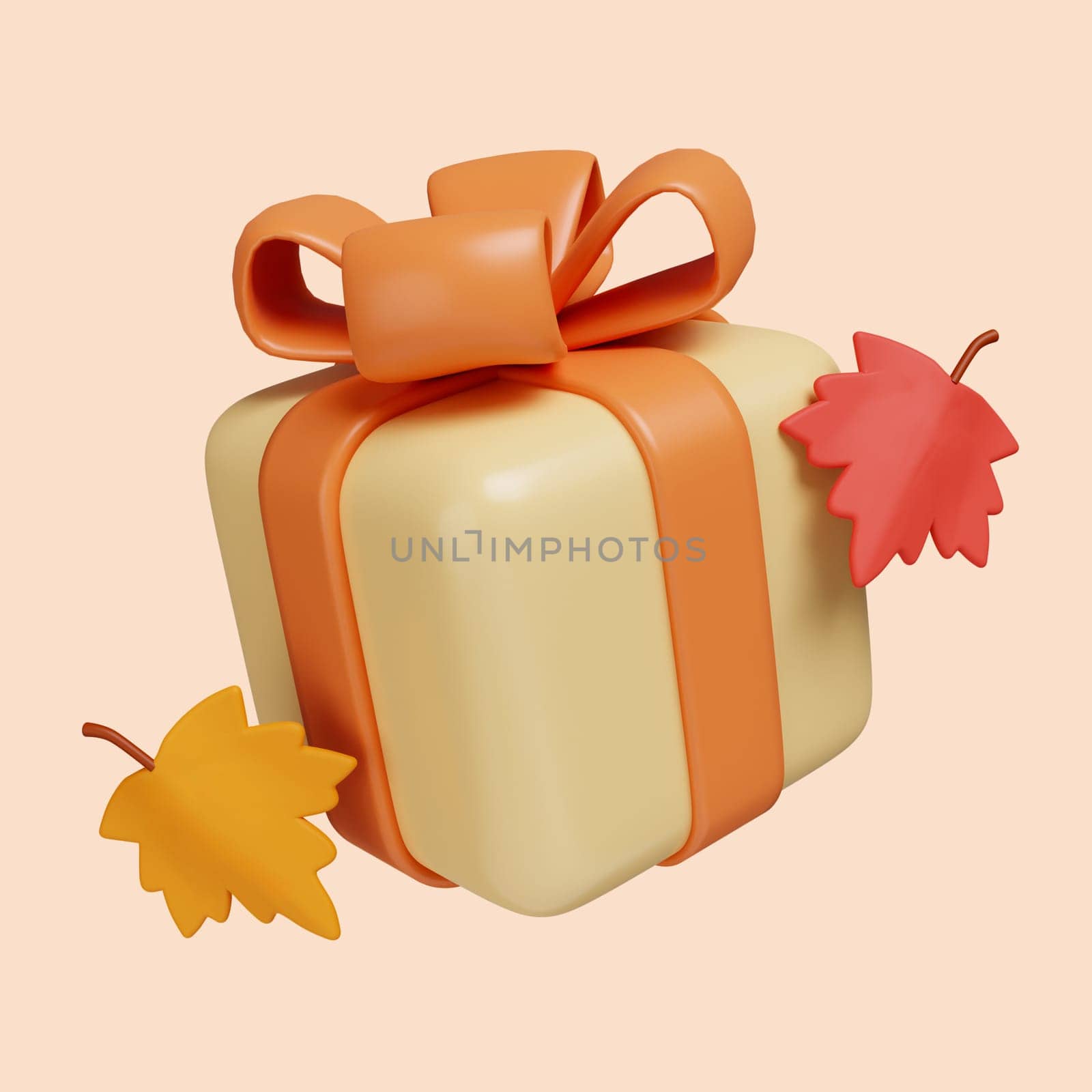 3d Autumn gift box. Golden fall. Season decoration. icon isolated on gray background. 3d rendering illustration. Clipping path. by meepiangraphic