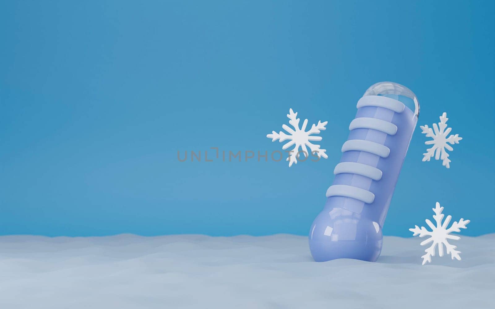 Cold weather thermometer and snowflake isolated on blue background. New Year and winter symbol icon concept. 3D render illustration. by meepiangraphic