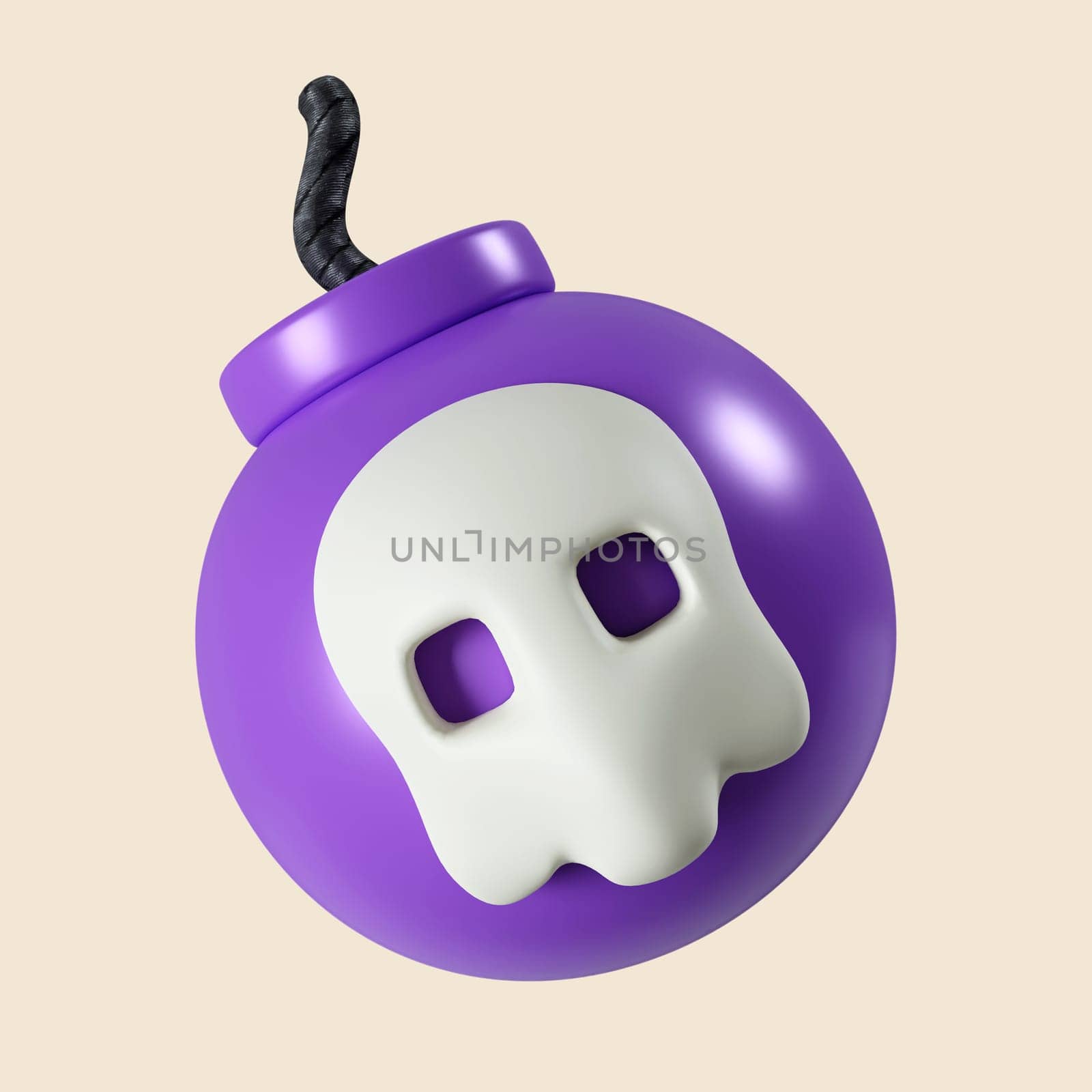 3d Halloween Bomb icon. Traditional element of decor for Halloween. icon isolated on gray background. 3d rendering illustration. Clipping path..