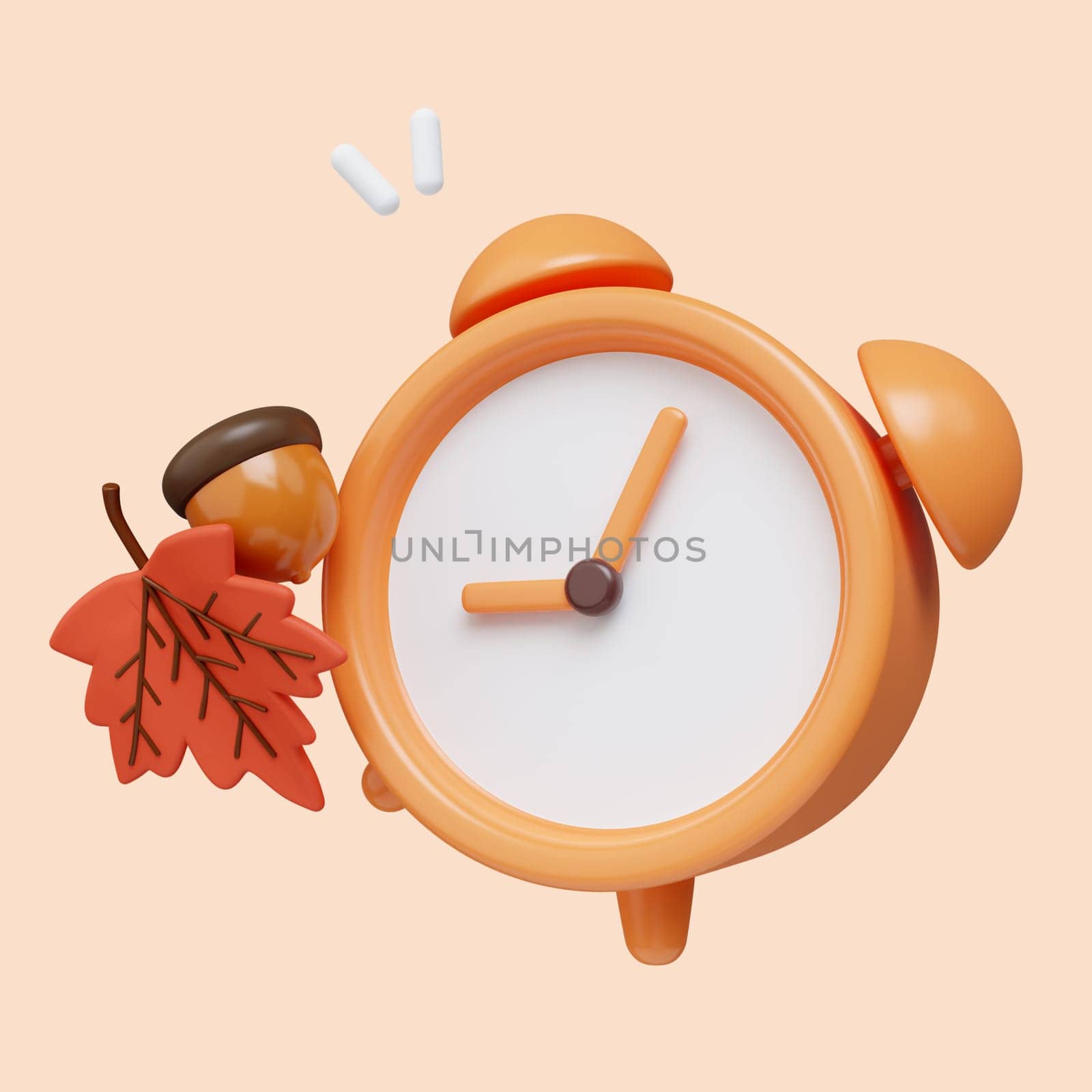 3d Autumn clock . Golden fall. Season decoration. icon isolated on gray background. 3d rendering illustration. Clipping path..