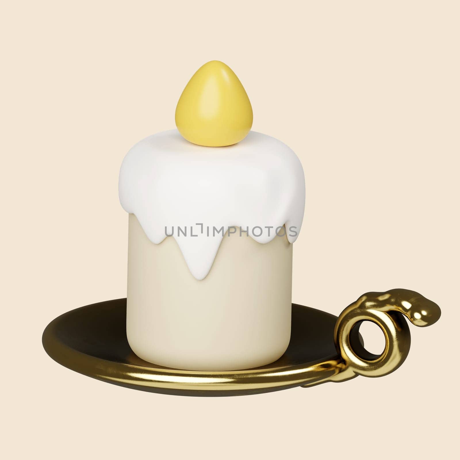 3d burning white candle icon. Traditional element of decor for Halloween. icon isolated on gray background. 3d rendering illustration. Clipping path..