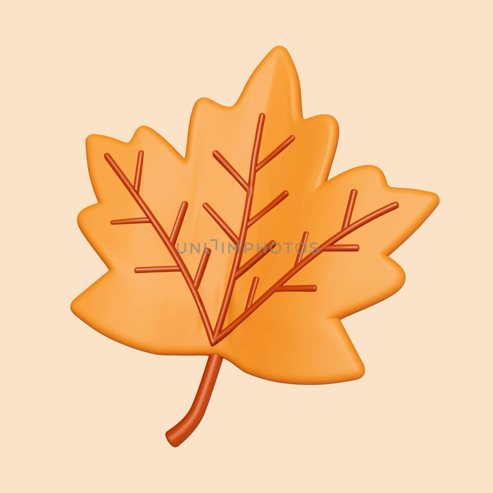 3d Autumn maple leaf. Golden fall. Season decoration. icon isolated on gray background. 3d rendering illustration. Clipping path..