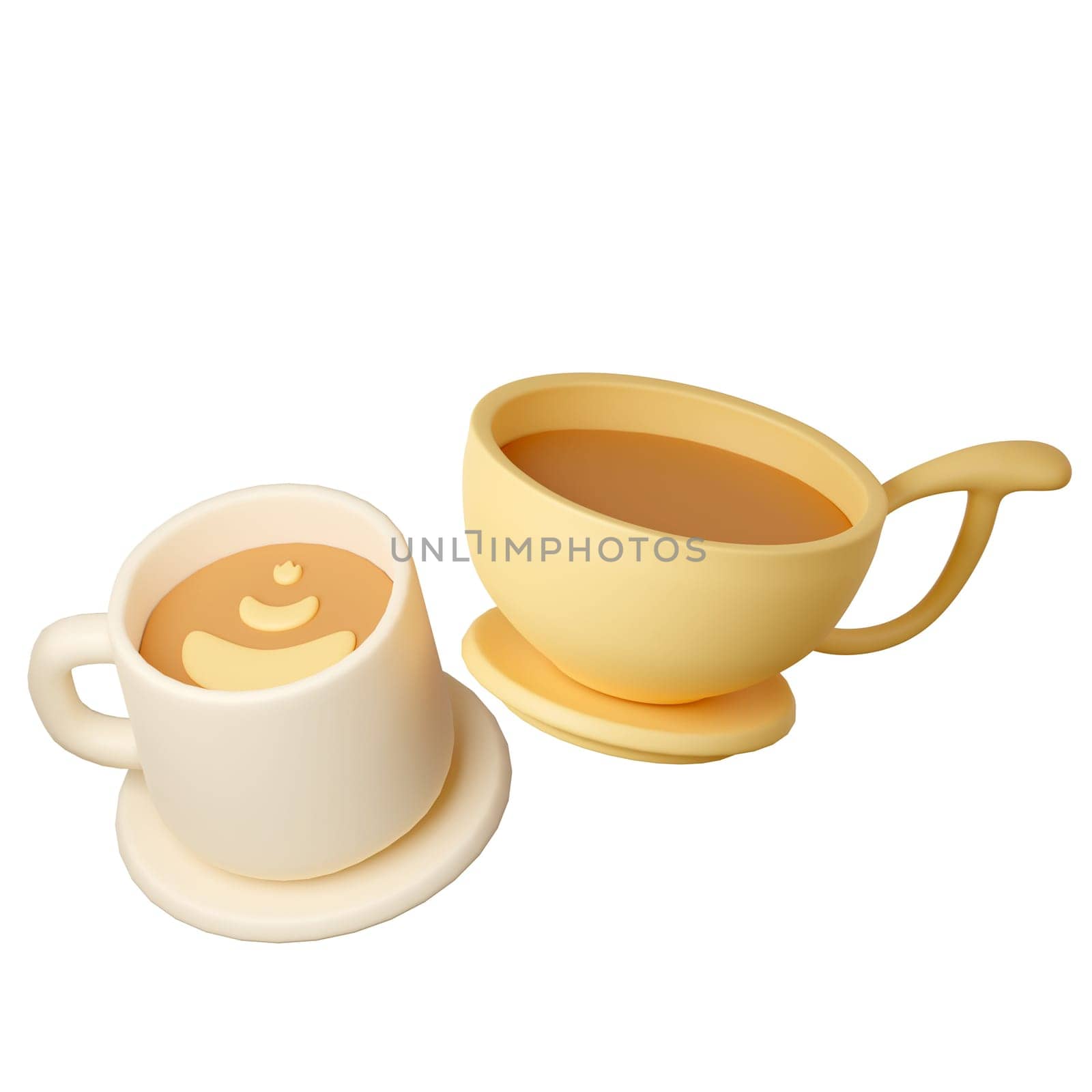 a set of coffee Cartoon Style Isolated on a White Background. 3d illustration.