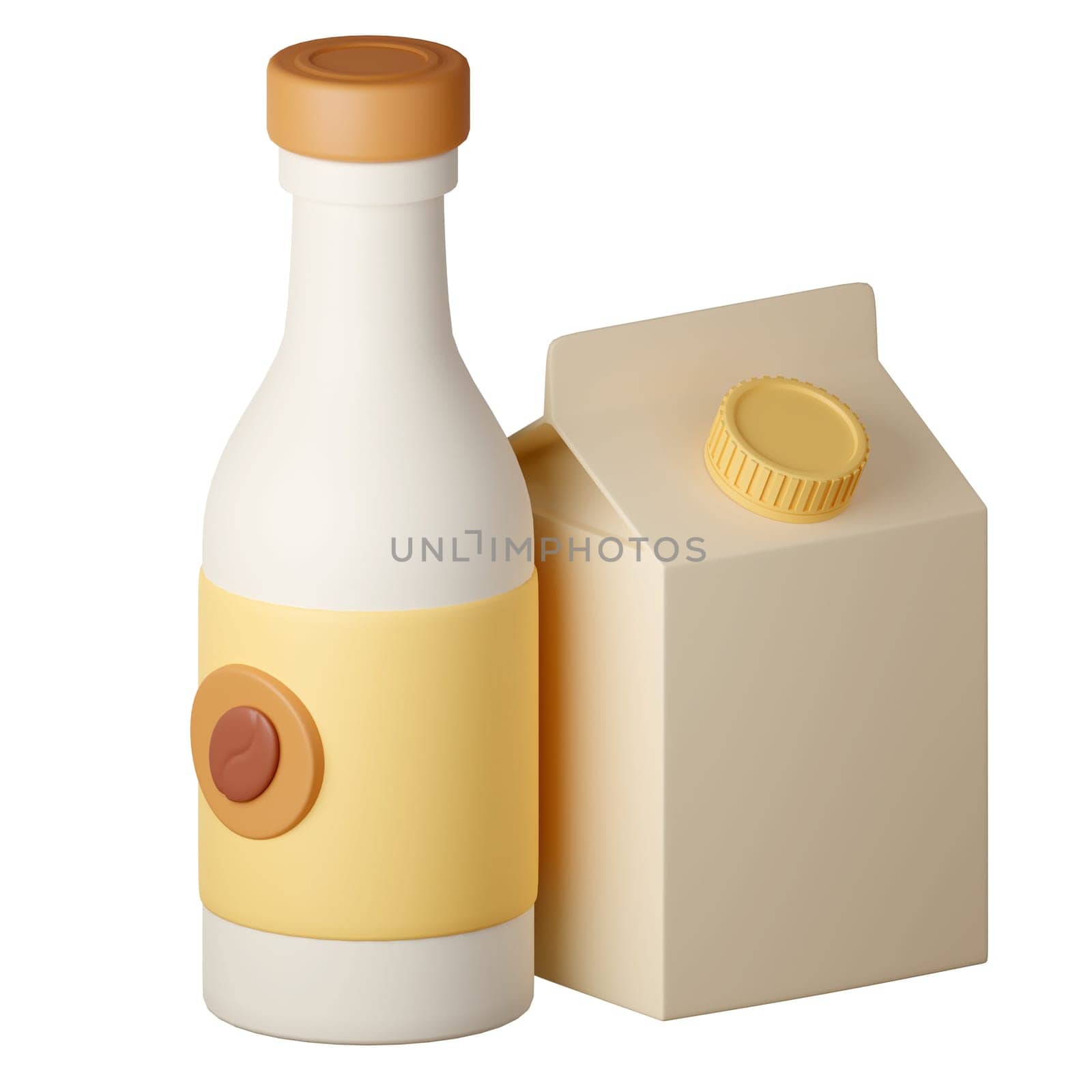 3d a carton coffee milk latte and a bottle of coffee milk Cartoon Style Isolated on a White Background. 3d illustration by meepiangraphic
