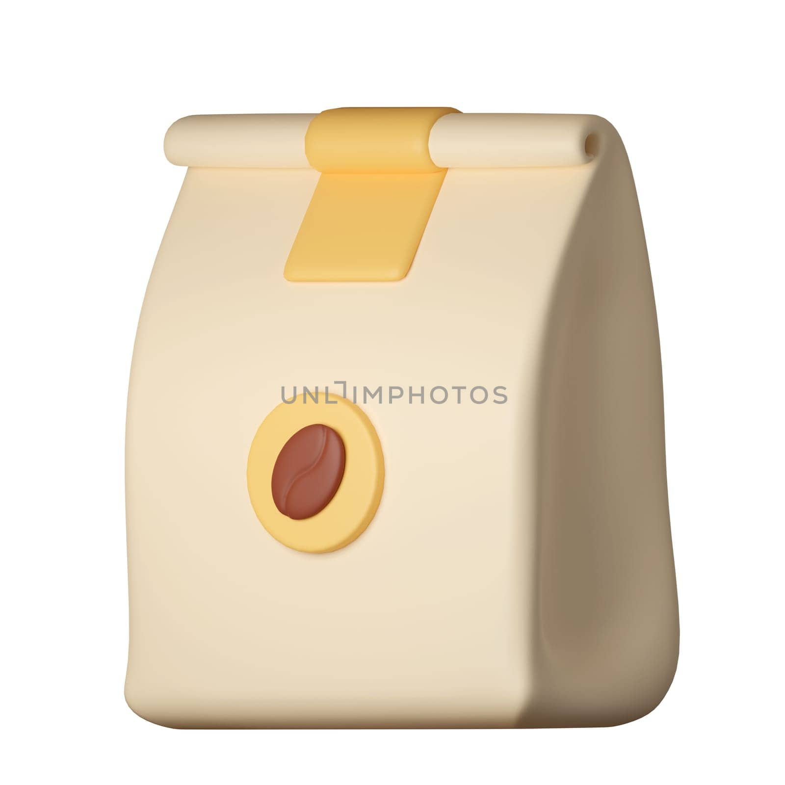 Coffee bean bag Cartoon Style Isolated on a White Background. 3d illustration.