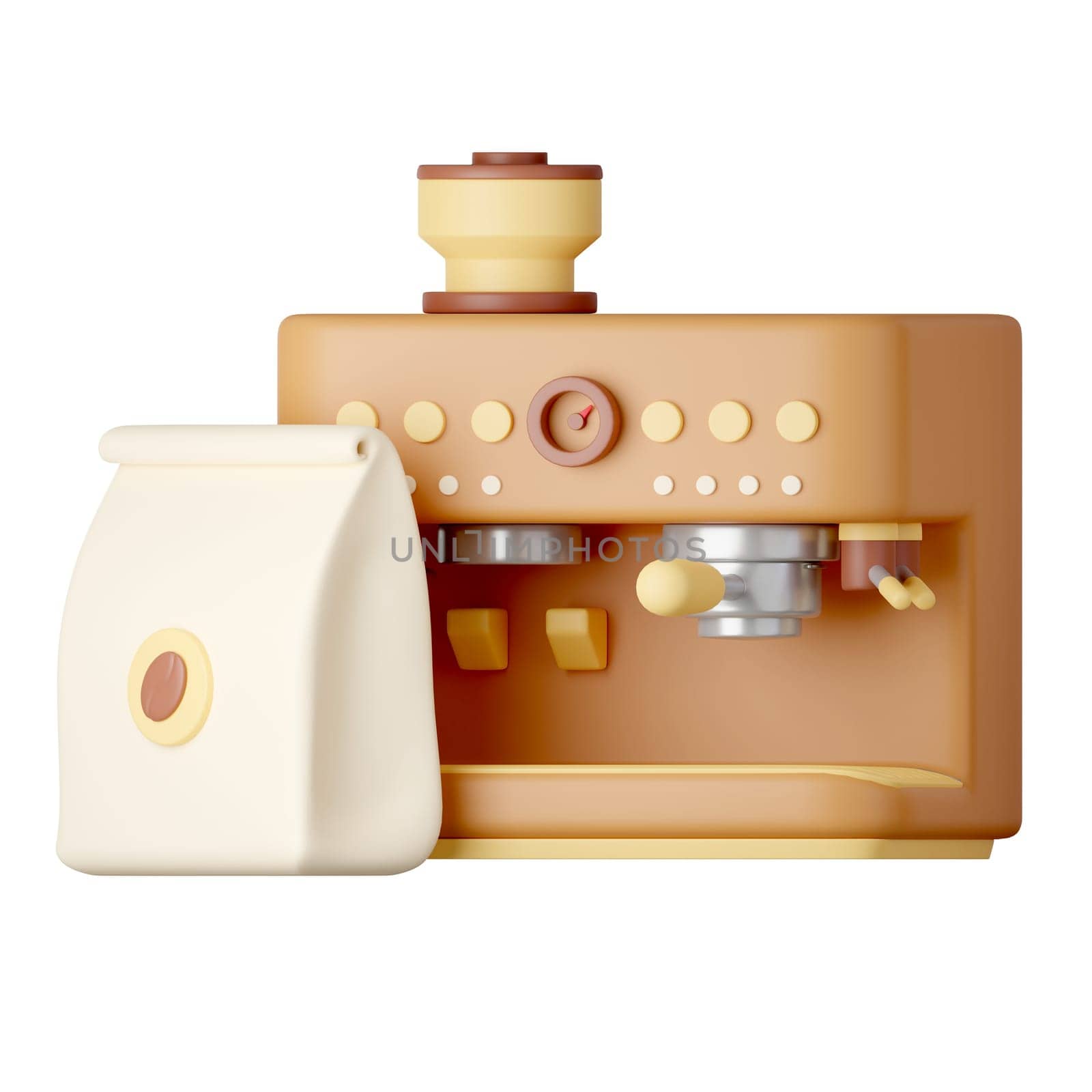 Coffee bean and coffee machine Cartoon Style Isolated on a White Background. 3d illustration by meepiangraphic