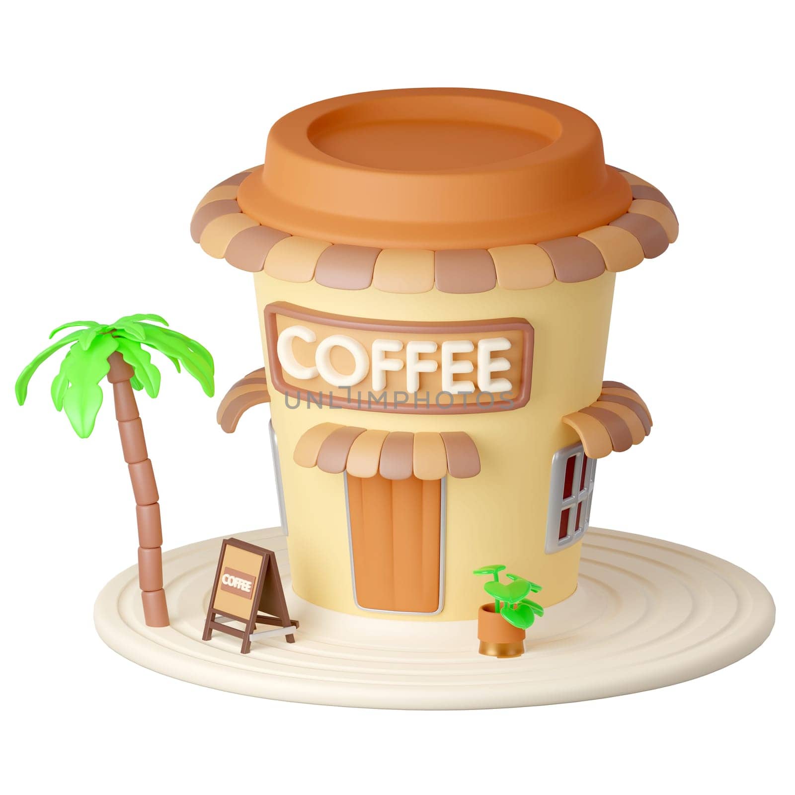 Coffee Shop a cup of coffee 3d illustration.