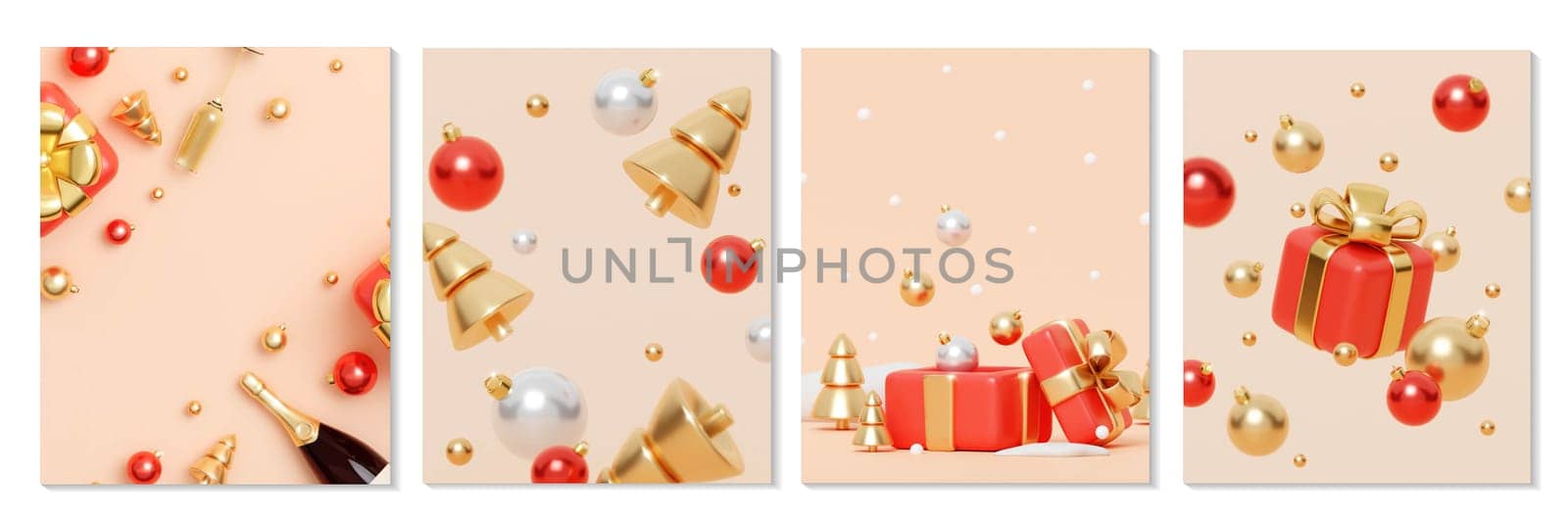 Merry Christmas and Happy New Year. Xmas Background set. Christmas poster, holiday banner layout. 3d render by meepiangraphic