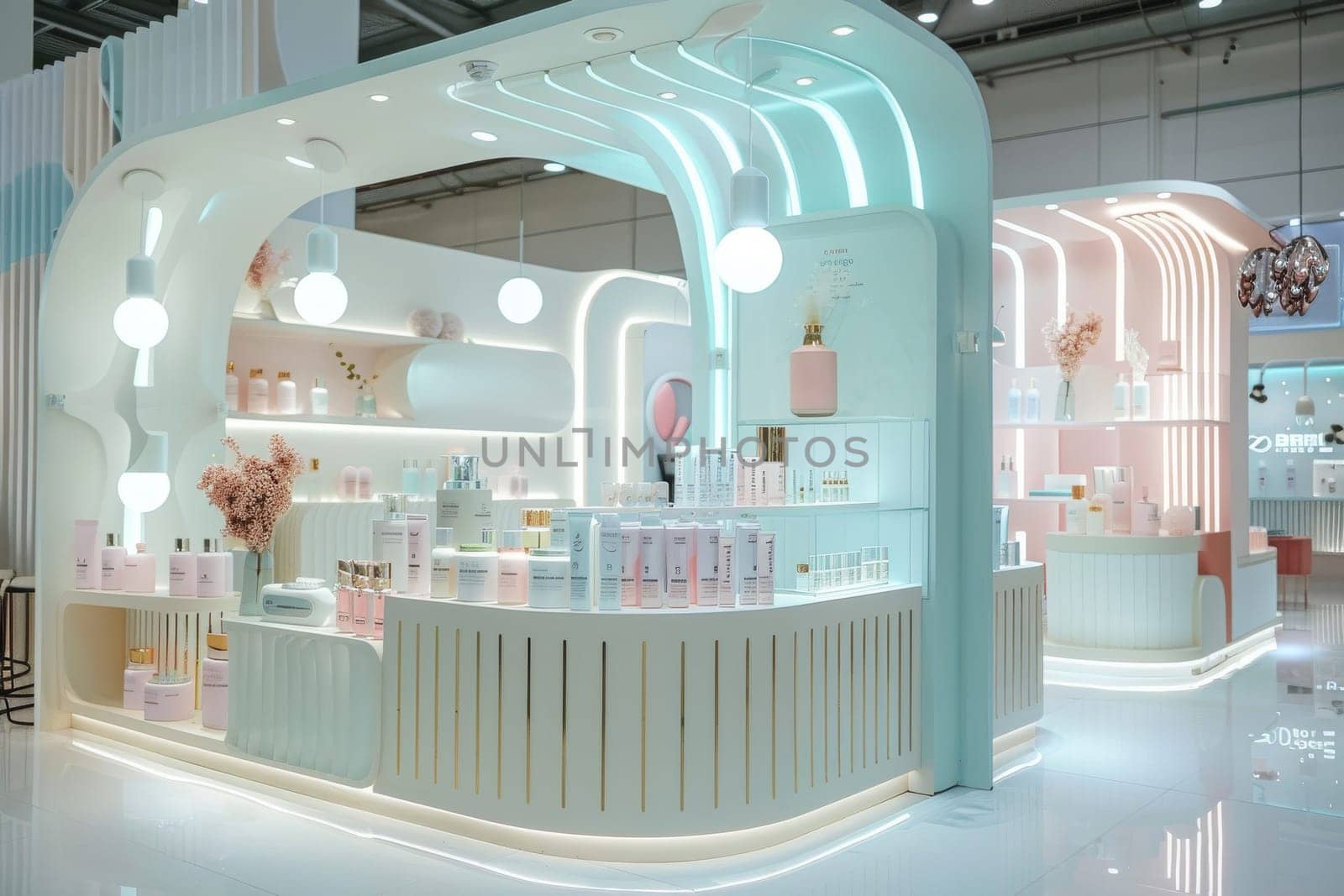 Luxury interior booth of cosmetic product.