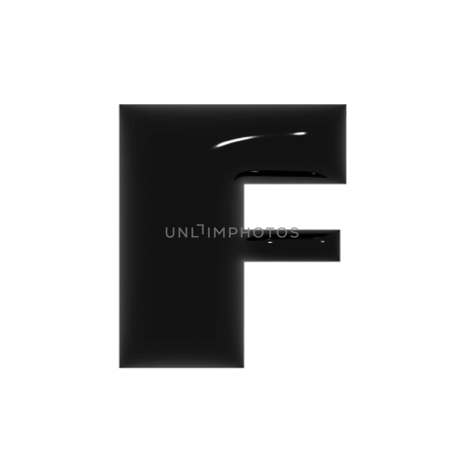 Black metal shiny reflective letter F 3D illustration by Dustick