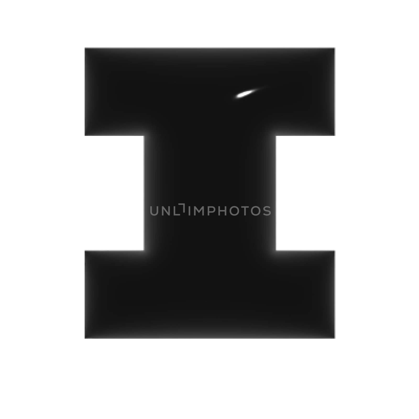 Black shiny metal shiny reflective letter I 3D illustration