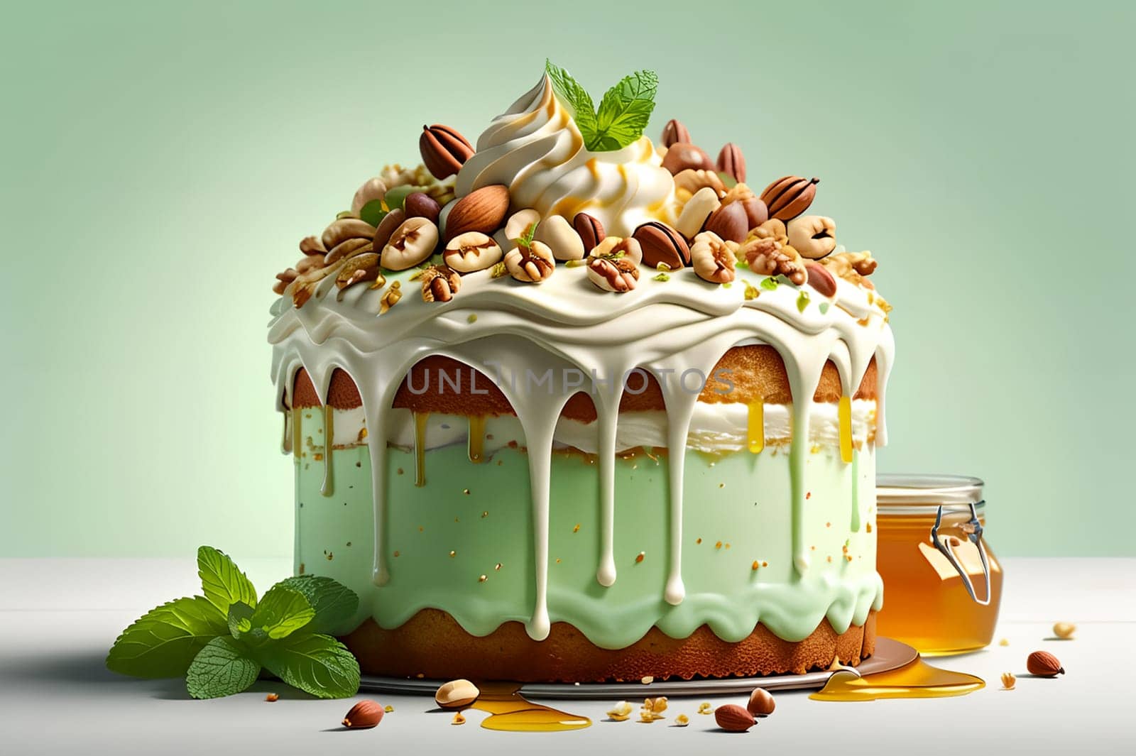 sweet prepared honey cake with cream .AI generated image.