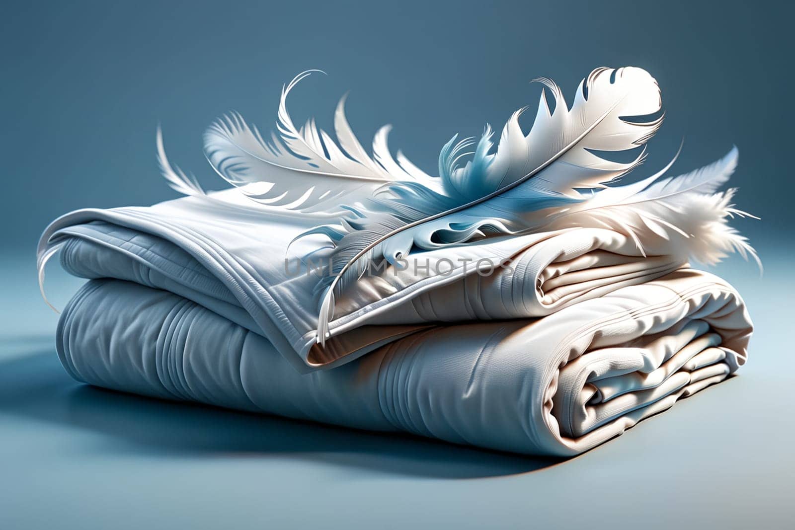 feathers and down thick blanket . AI generated image.
