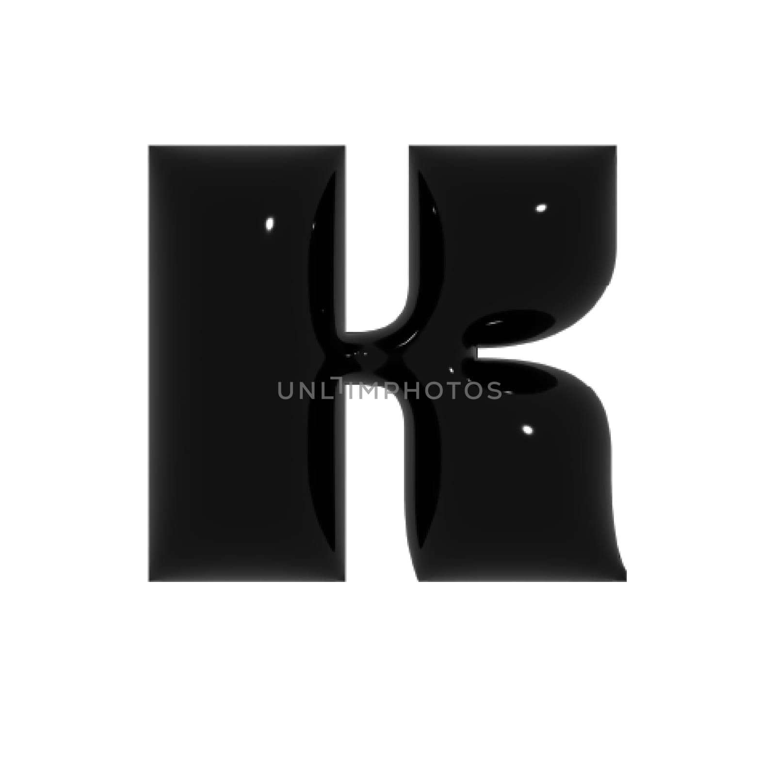 Black shiny metal shiny reflective letter K 3D illustration