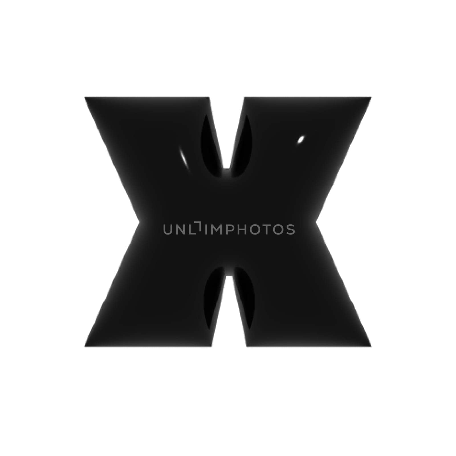 Black shiny metal shiny reflective letter X 3D illustration
