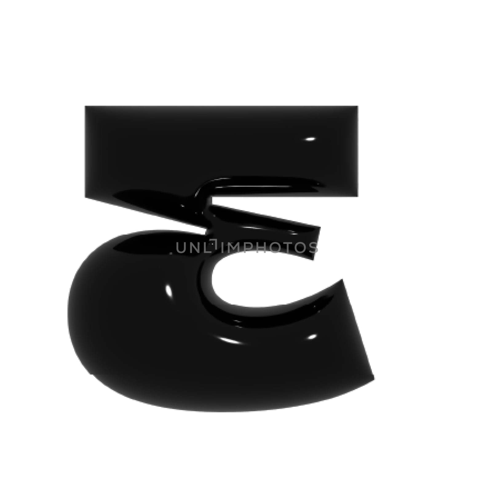 Black shiny metal shiny reflective letter E 3D illustration