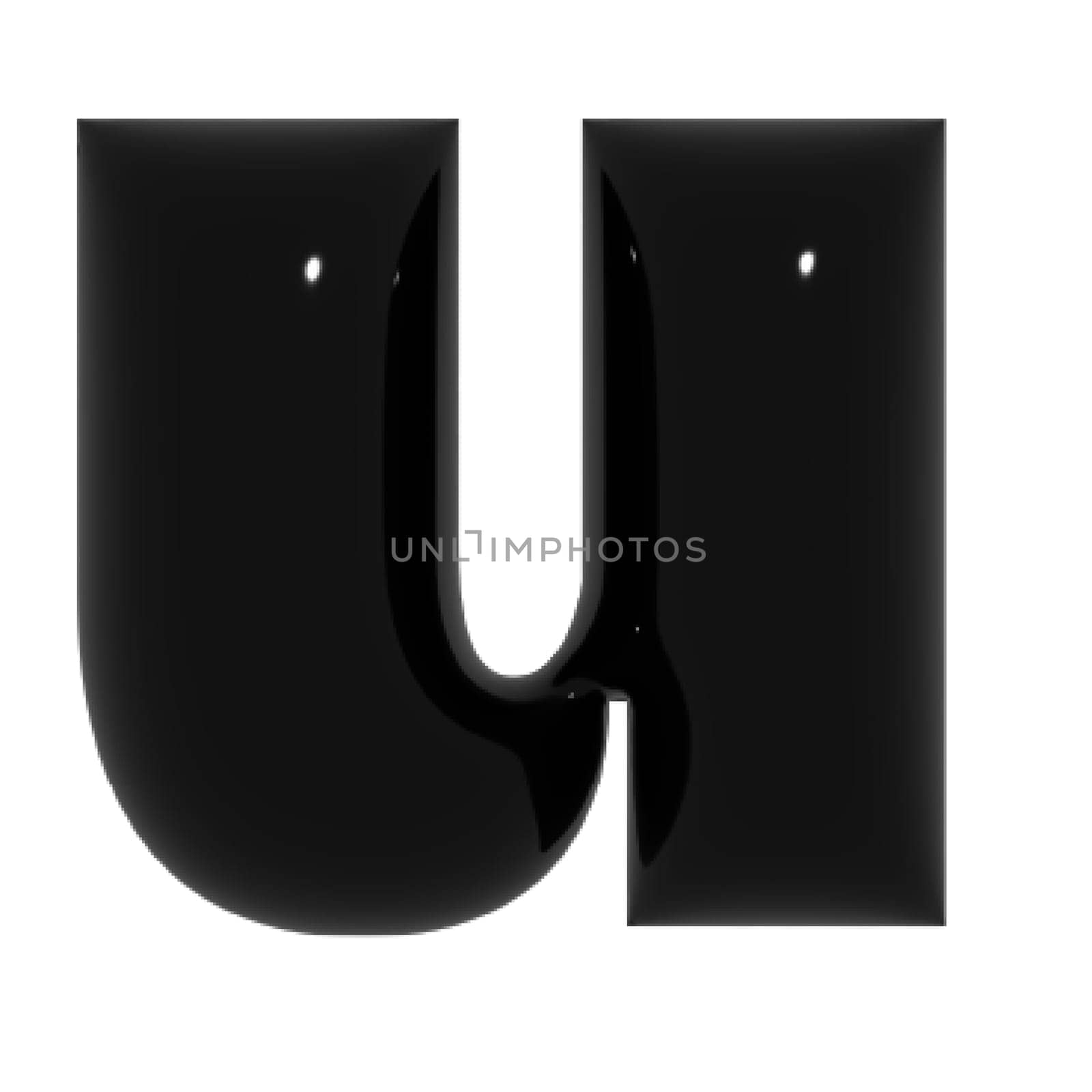 Black metal shiny reflective letter U 3D illustration by Dustick