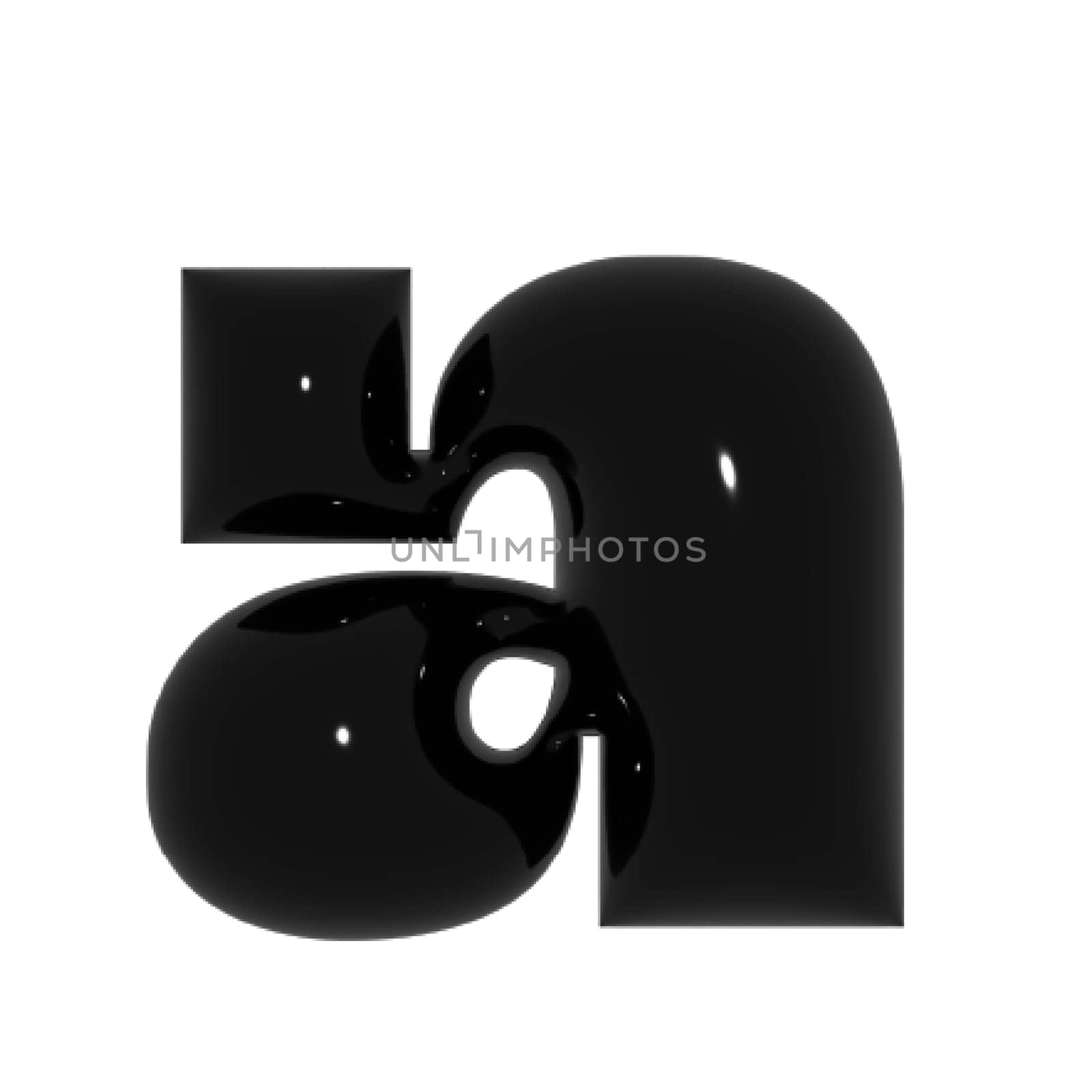 Black shiny metal shiny reflective letter A 3D illustration