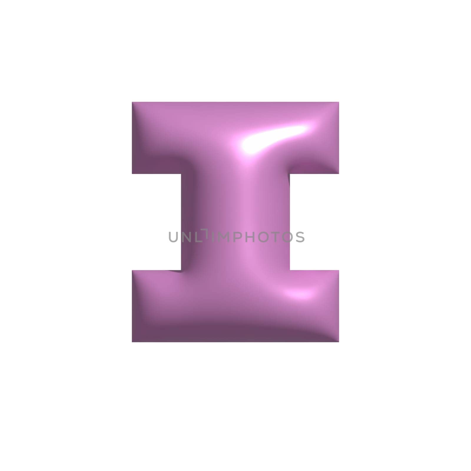 Pink shiny metal shiny reflective letter I 3D illustration