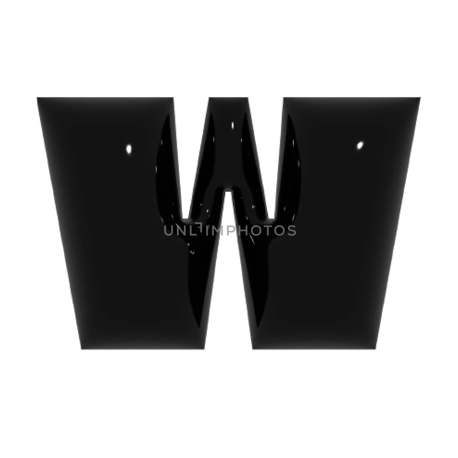 Black metal shiny reflective letter W 3D illustration by Dustick