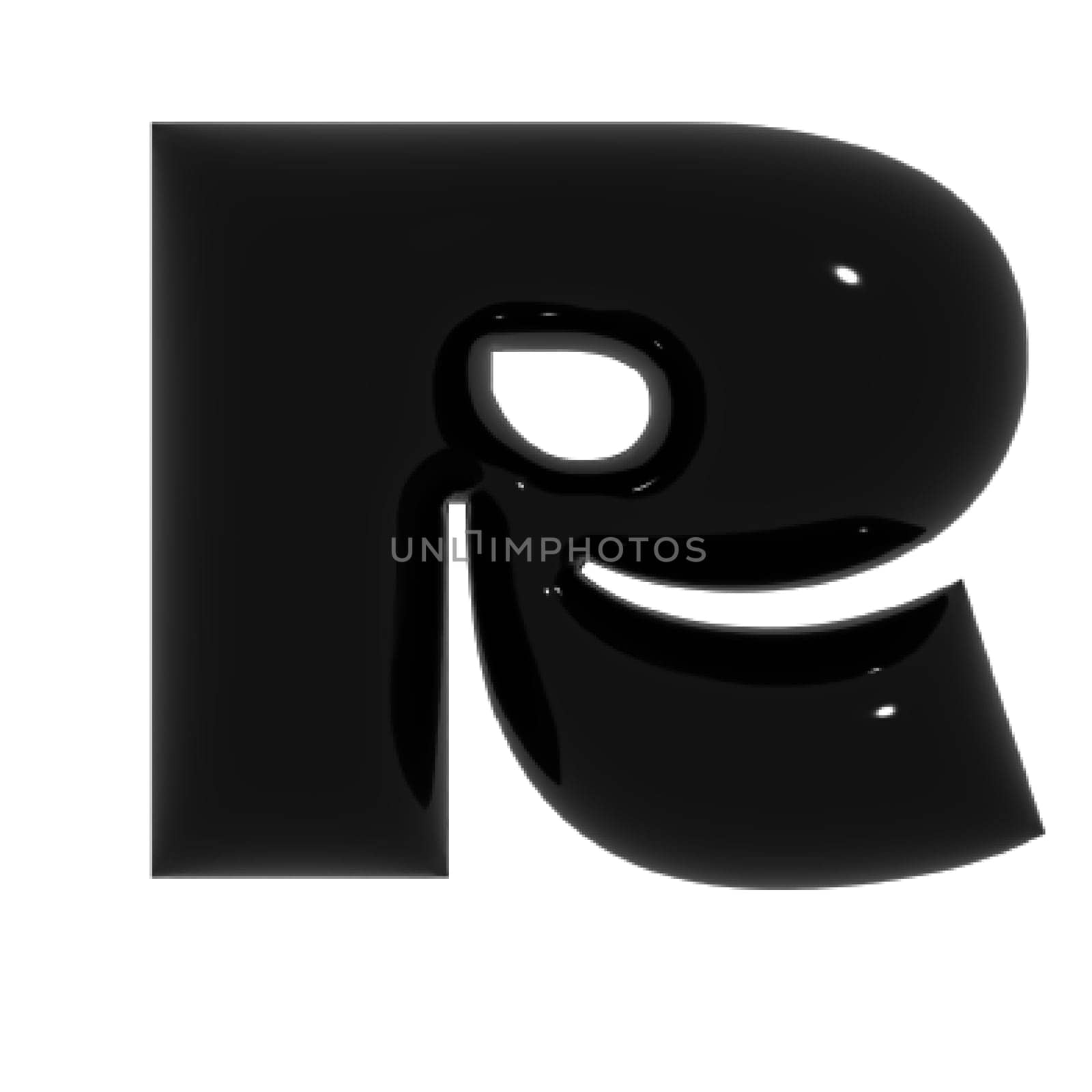 Black shiny metal shiny reflective letter R 3D illustration