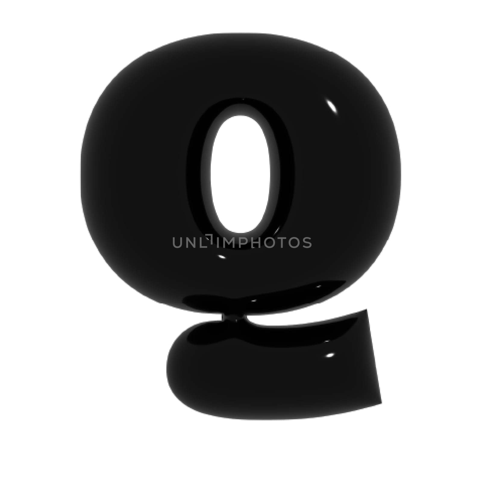 Black metal shiny reflective letter Q 3D illustration by Dustick