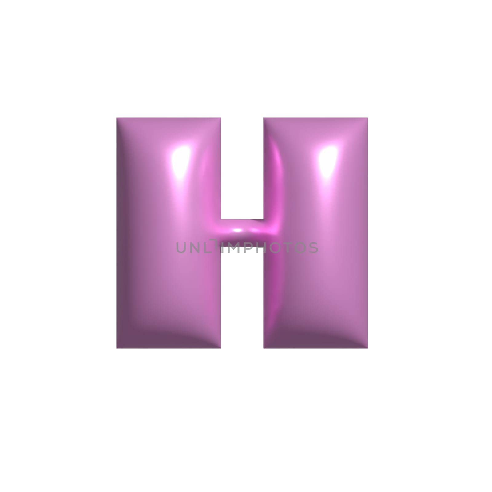 Pink shiny metal shiny reflective letter H 3D illustration