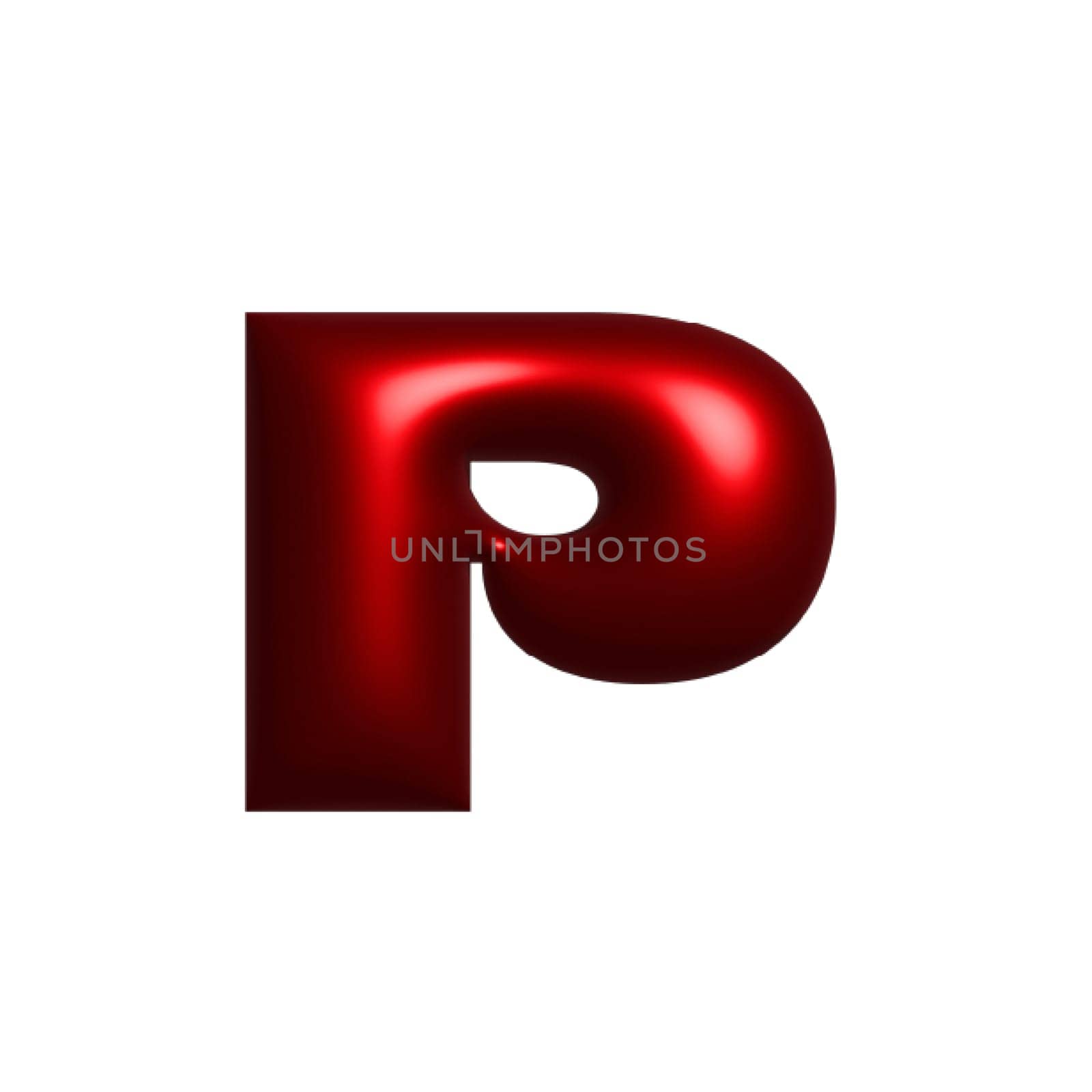 Red shiny metal shiny reflective letter P 3D illustration