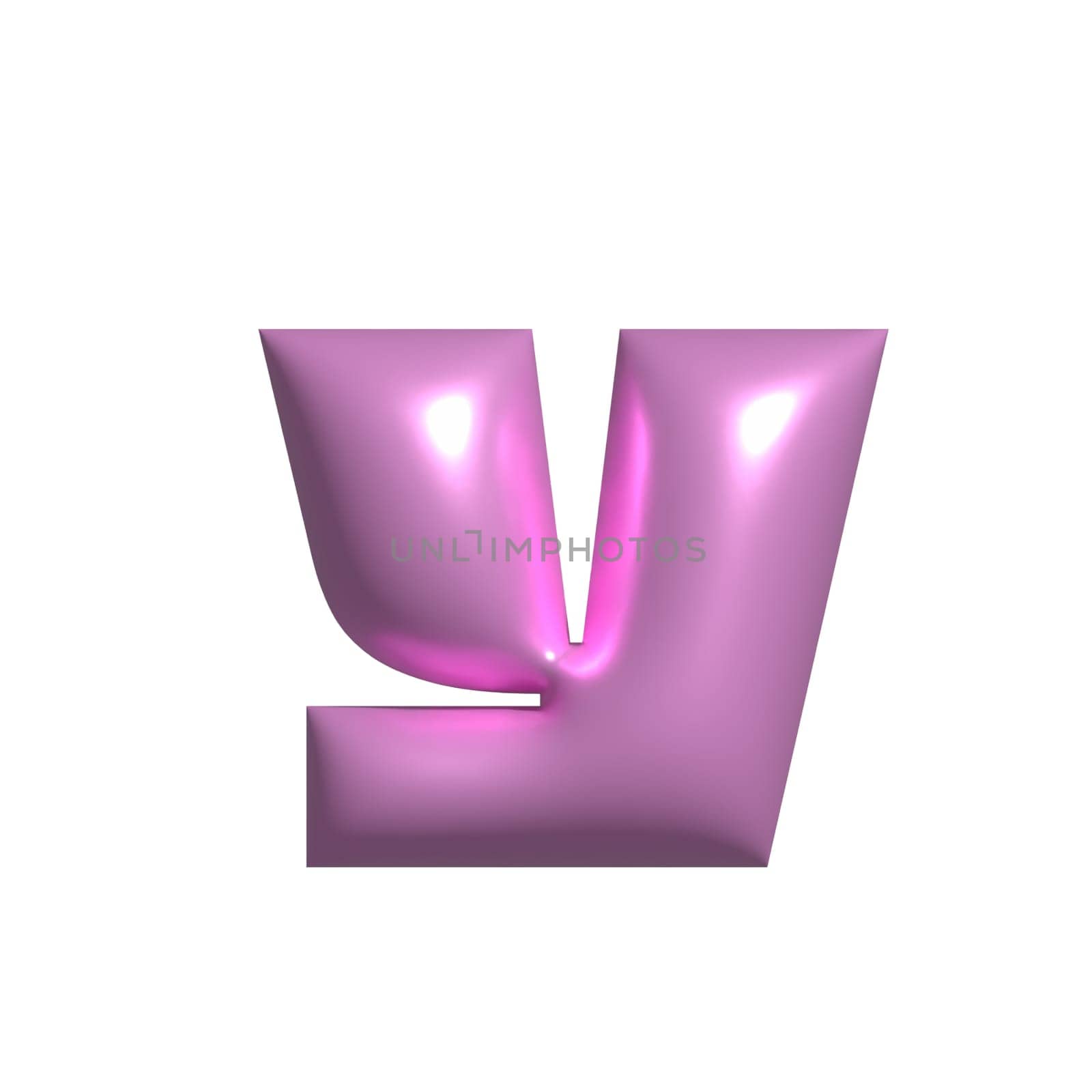 Pink shiny metal shiny reflective letter Y 3D illustration