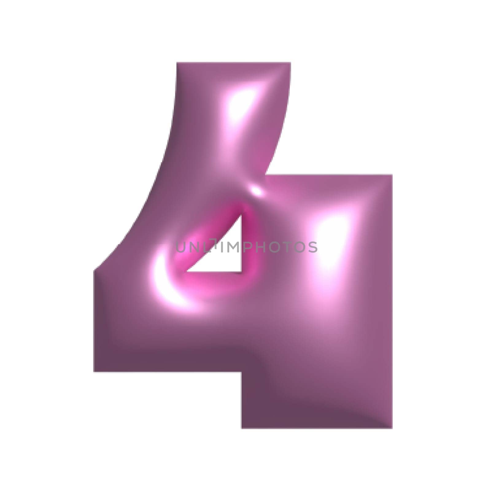 Pink shiny aesthetic metal reflective number 4 3D illustration