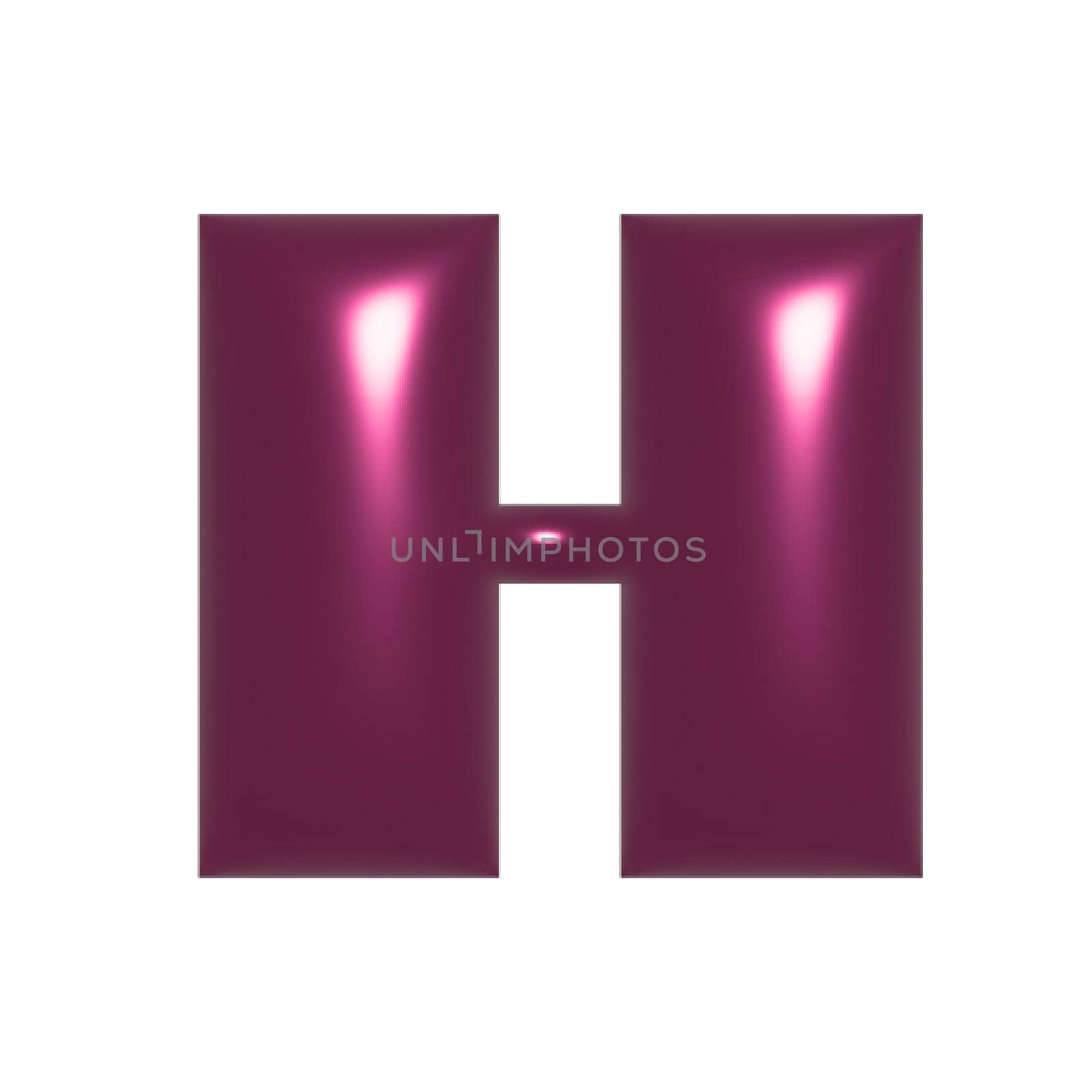 Red shiny metal shiny reflective letter H 3D illustration