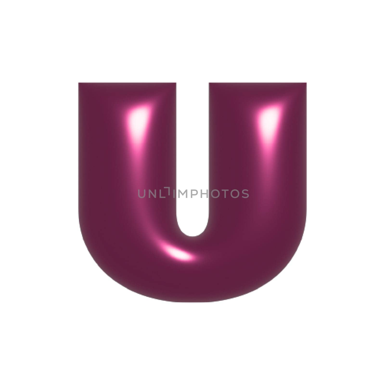 Red shiny metal shiny reflective letter U 3D illustration