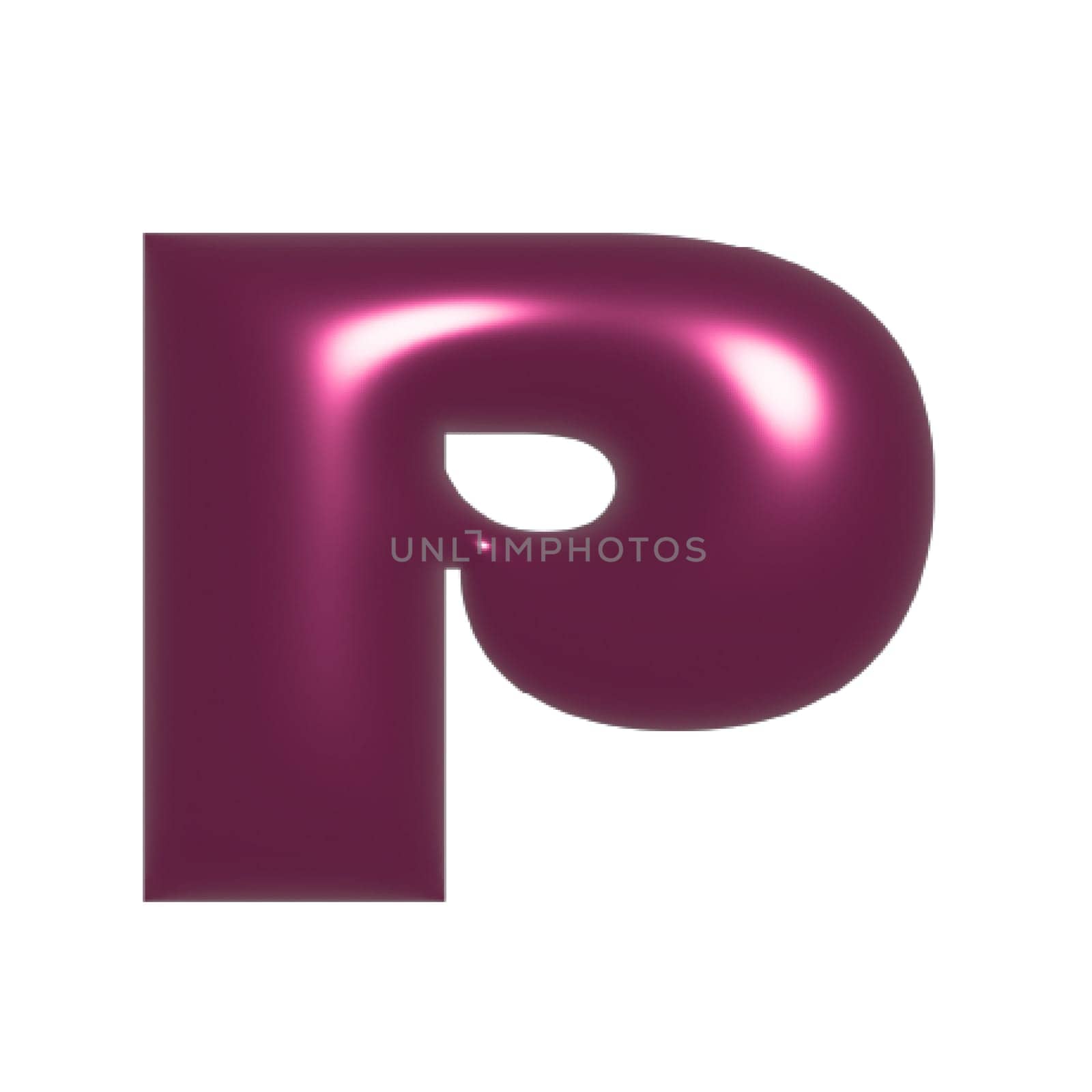 Red shiny metal shiny reflective letter P 3D illustration