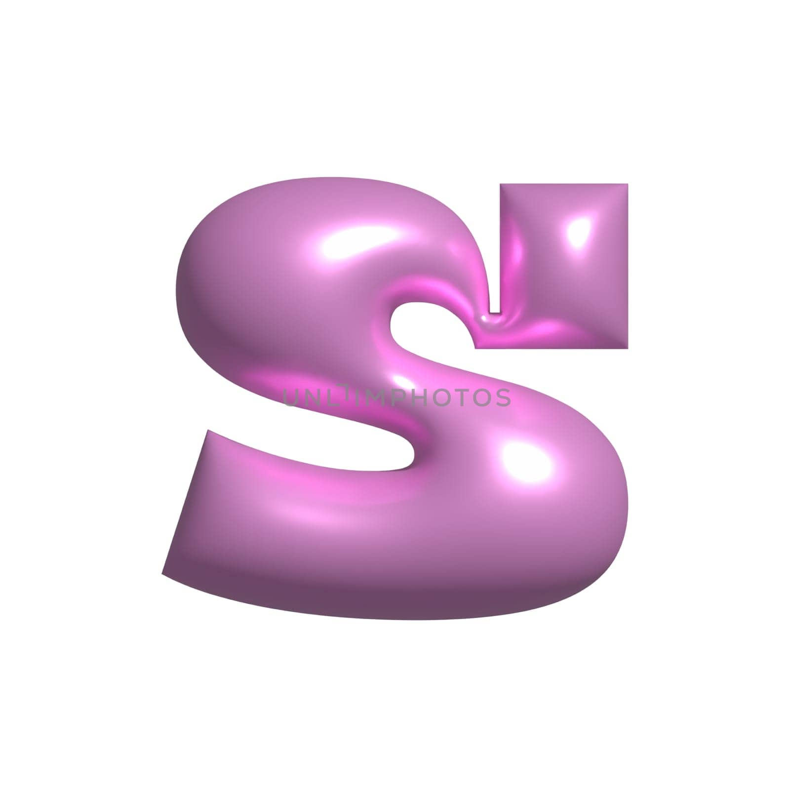 Pink shiny metal shiny reflective letter S 3D illustration