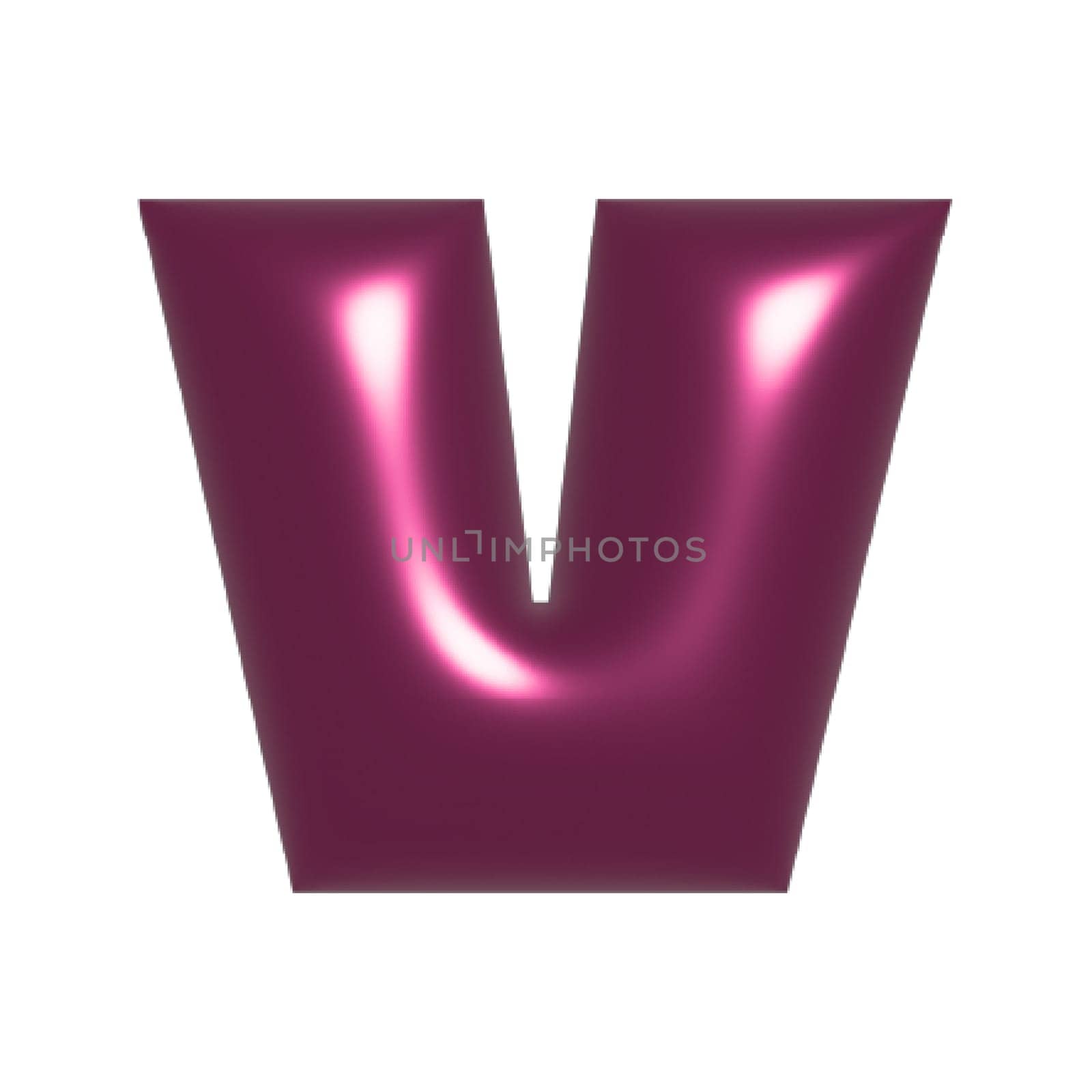 Red shiny metal shiny reflective letter V 3D illustration