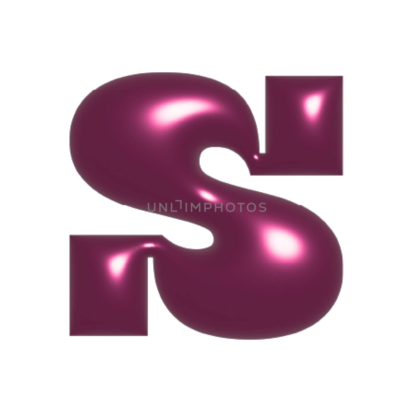 Red shiny metal shiny reflective letter S 3D illustration