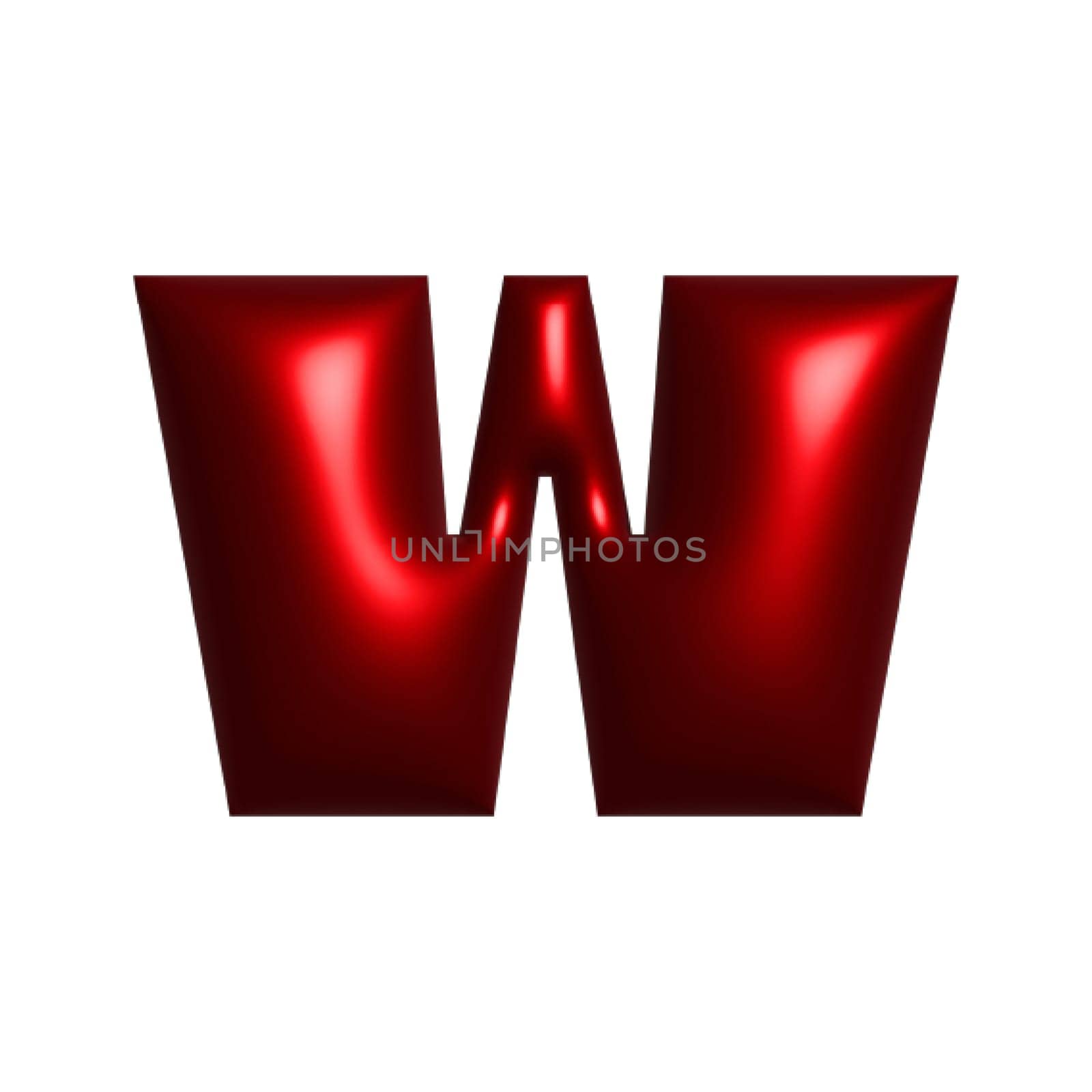 Red metal shiny reflective letter W 3D illustration by Dustick
