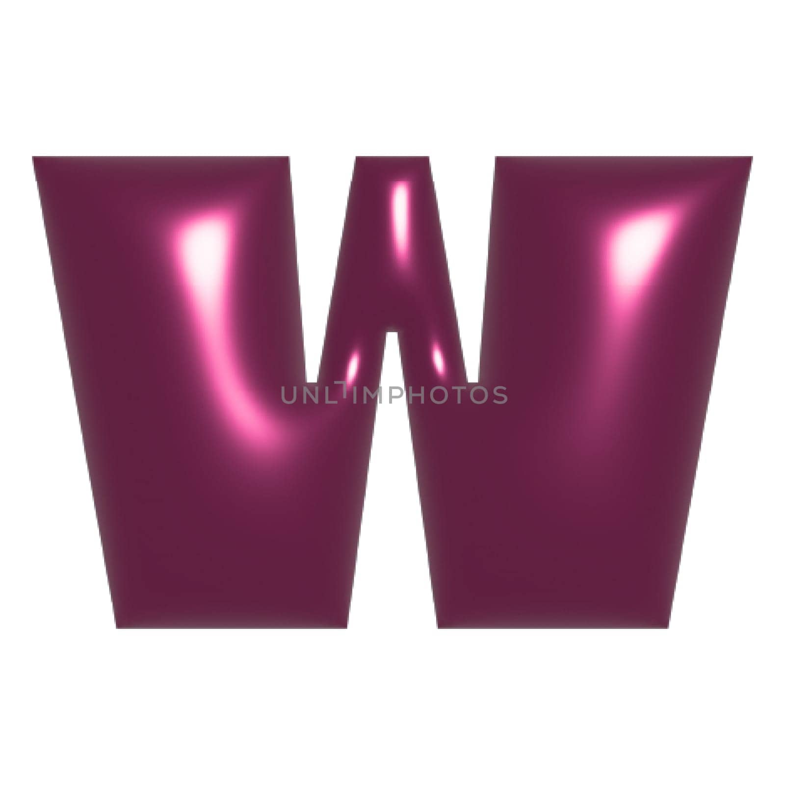 Red shiny metal shiny reflective letter W 3D illustration