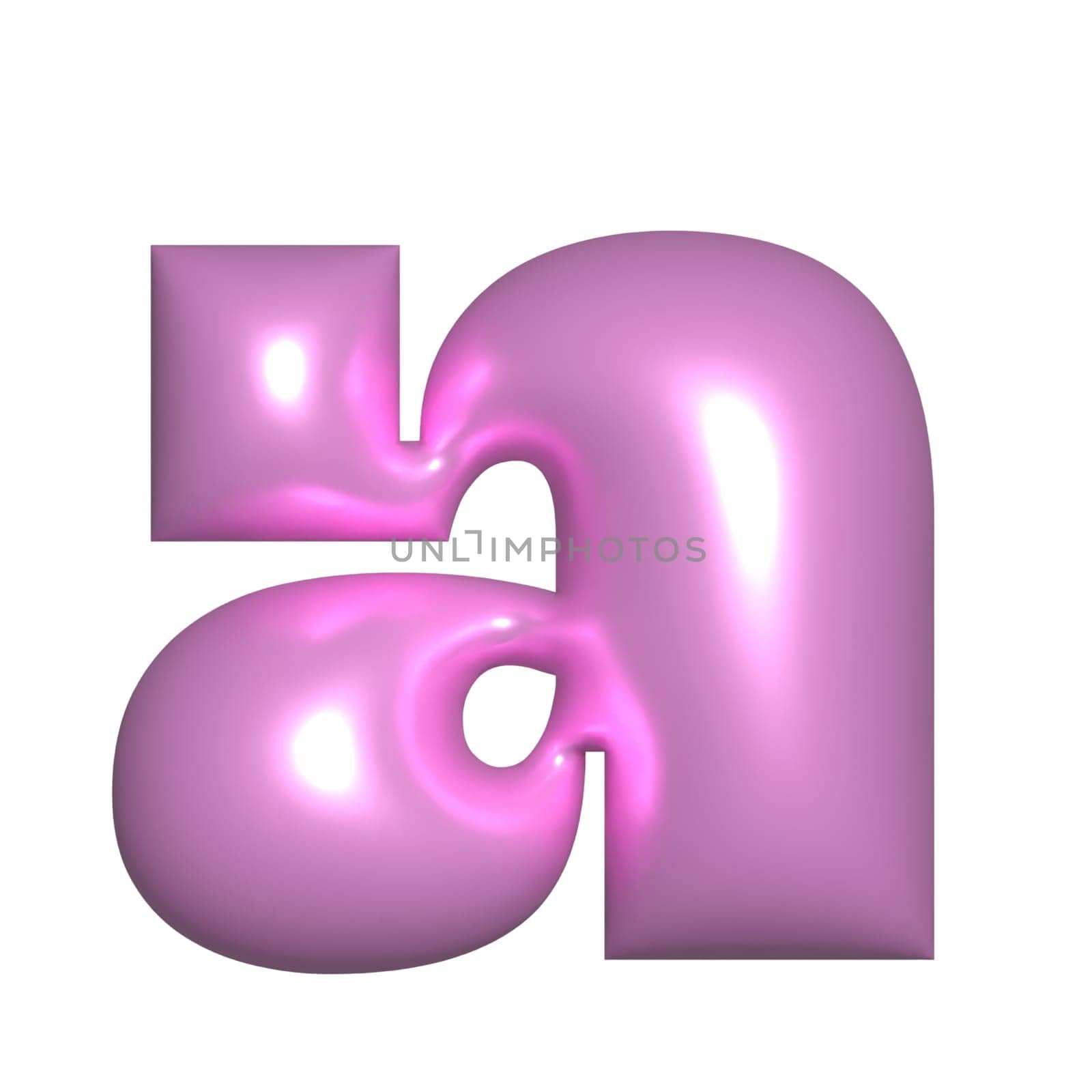 Pink shiny metal shiny reflective letter A 3D illustration