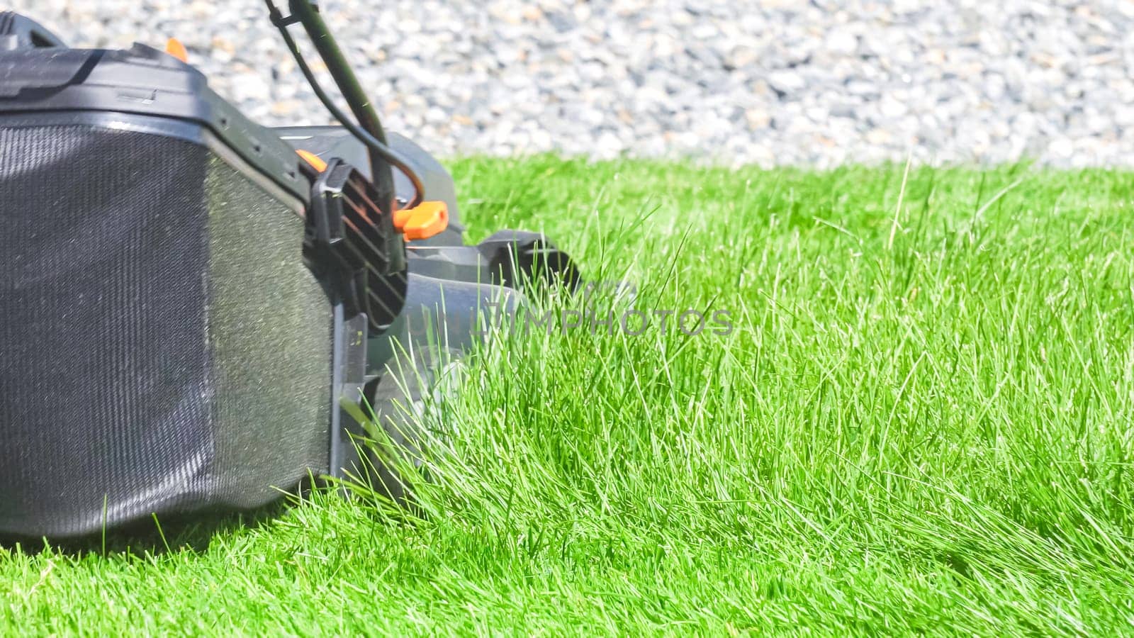 Lush Lawn Care, Mowing with Electric Lawn Mower by arinahabich
