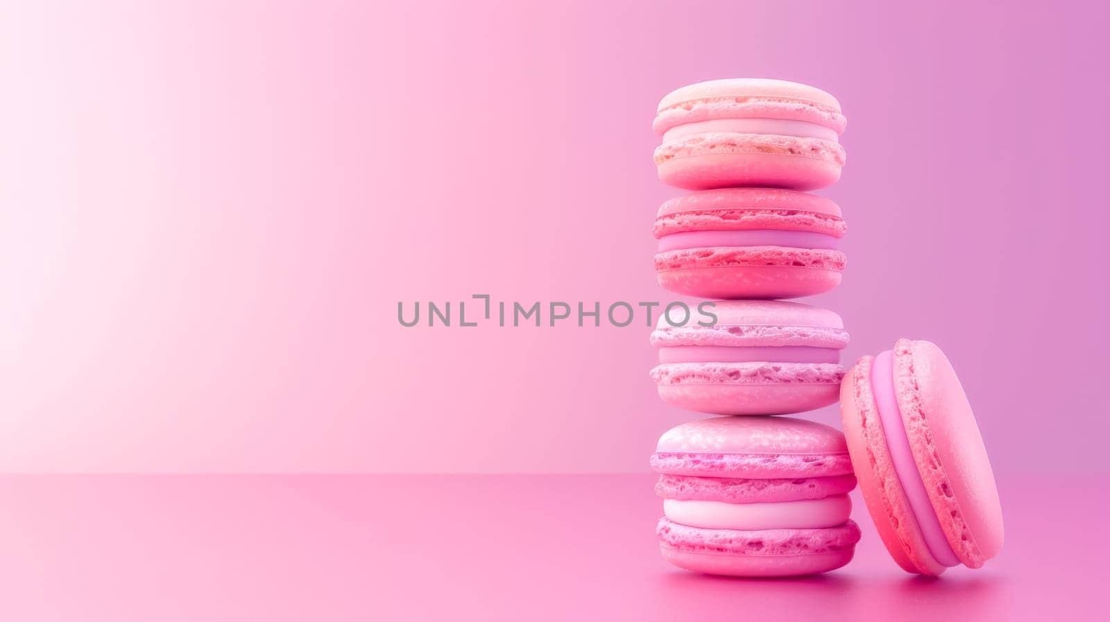Stack of pink macarons on gradient background by Edophoto