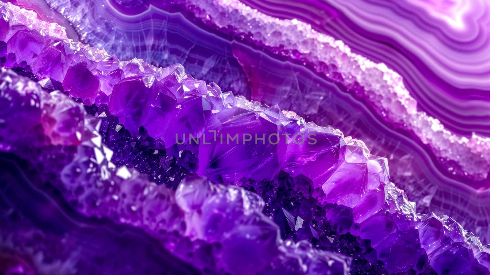 Close-up macro shot of vibrant purple amethyst crystal. A luxurious natural gemstone. With shiny semi-precious mineral texture. Perfect for jewelry and decoration