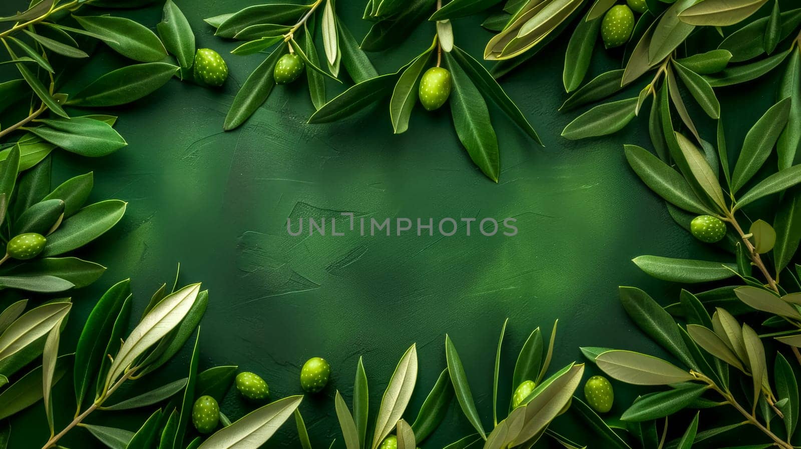 Fresh olive branches on dark green background by Edophoto