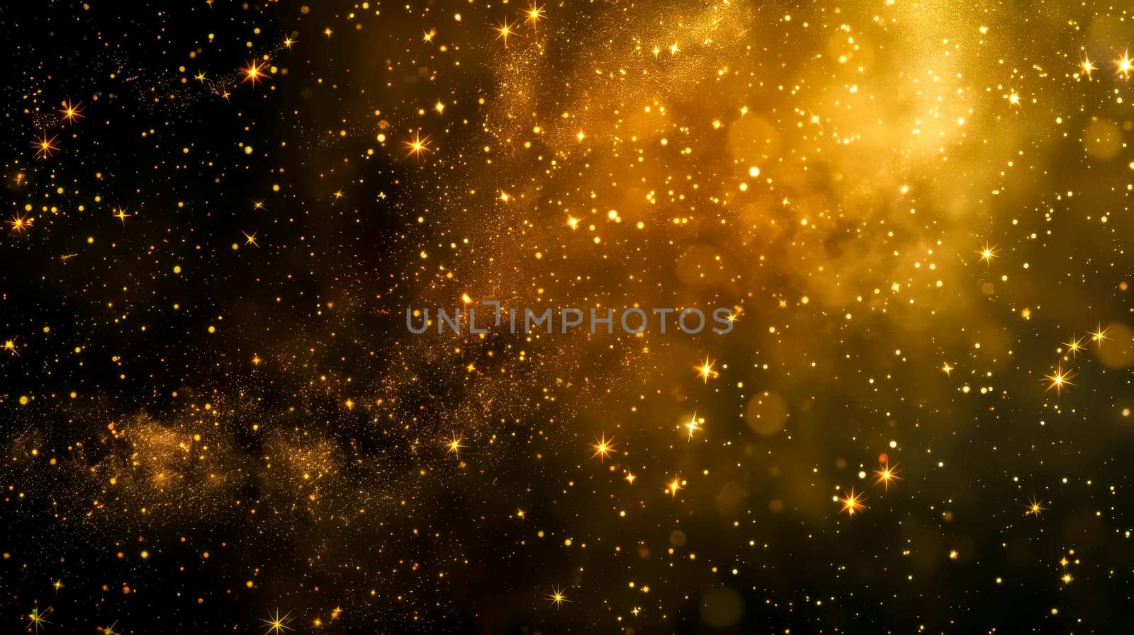 Luxurious golden sparkling dust abstract background with shimmering bokeh particles and glowing light, perfect for festive celebrations and creating a magical atmosphere