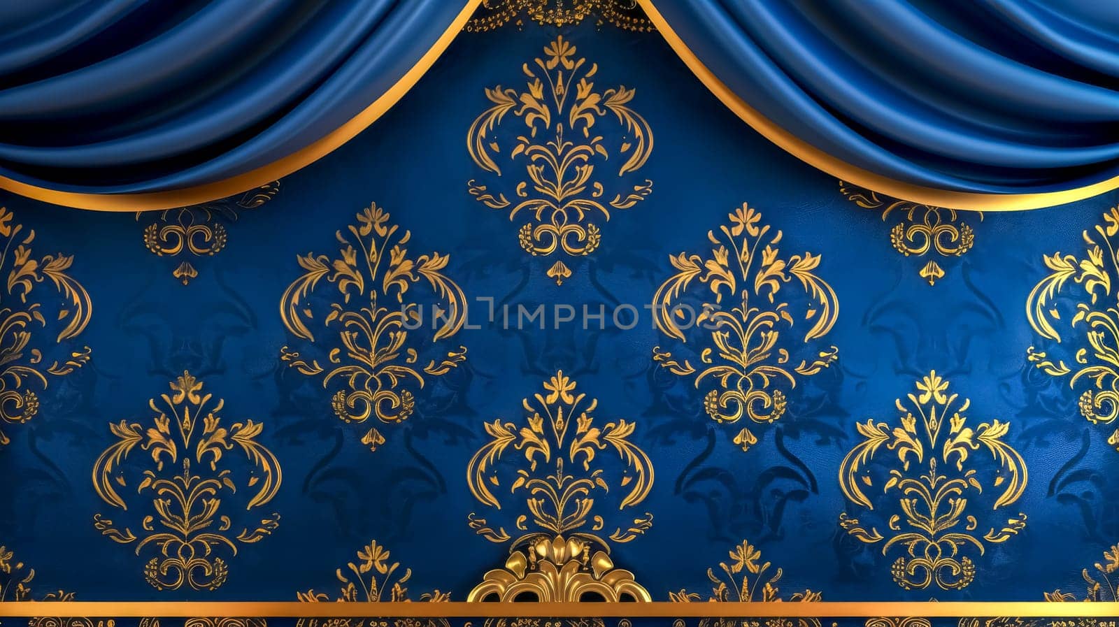 Luxurious blue and gold theater curtain background by Edophoto