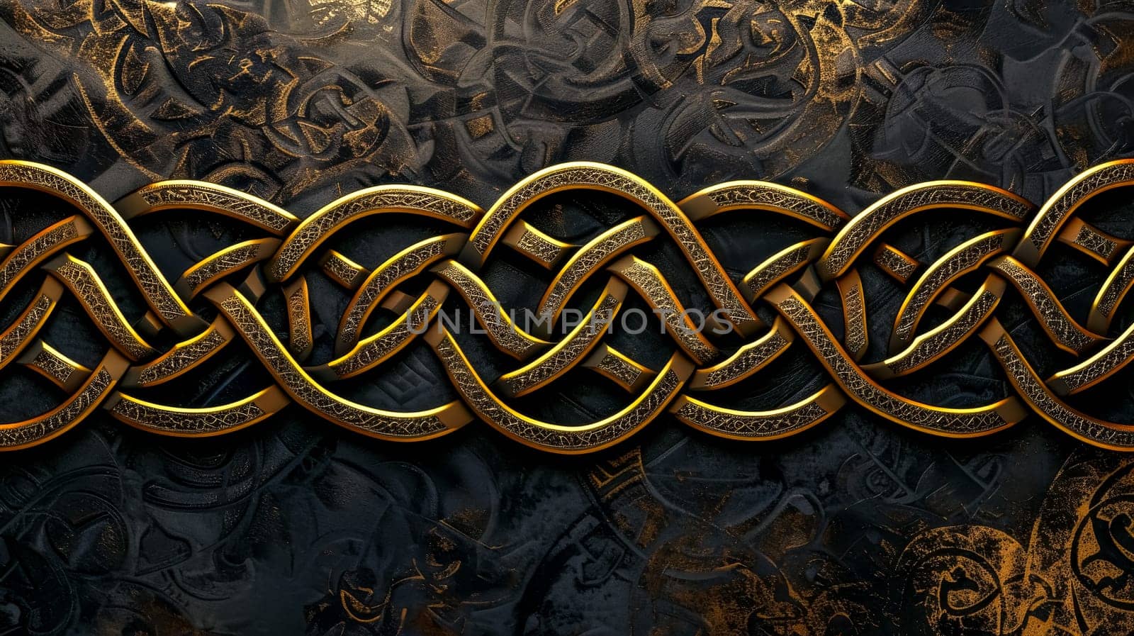 Luxurious golden celtic knots intertwined on an elegant dark embossed surface