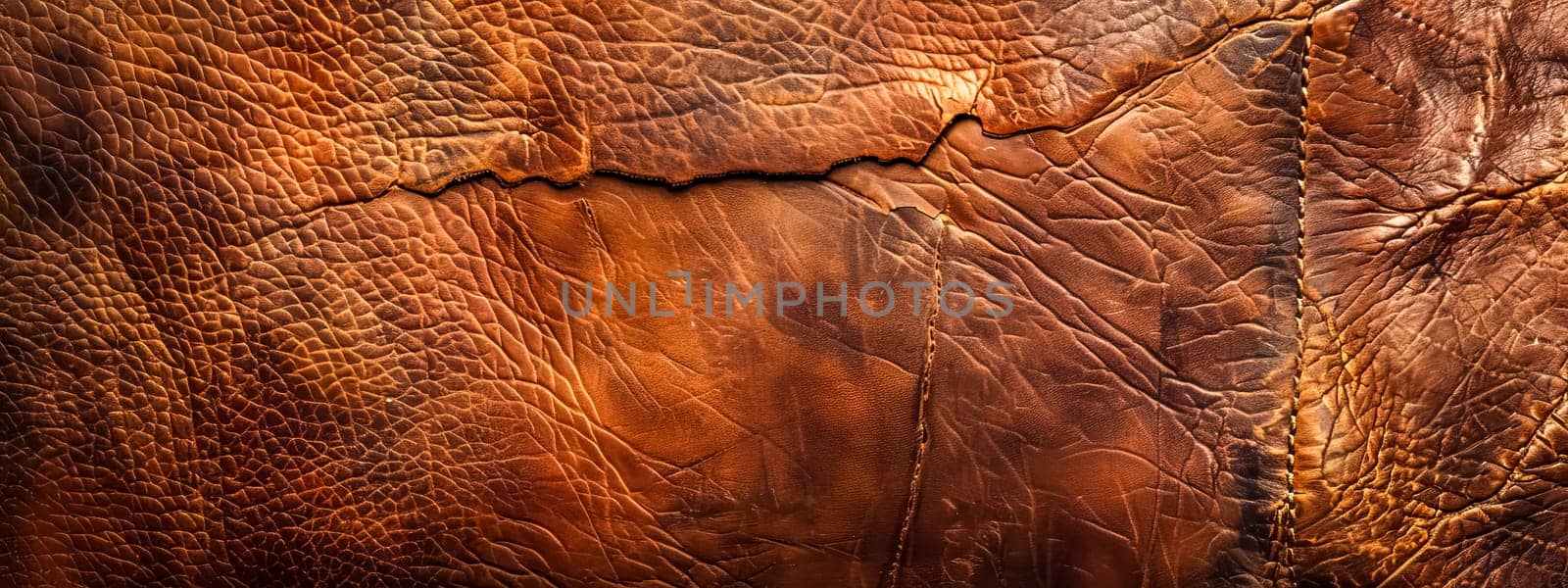 Close-up of a textured brown leather surface with natural wrinkles and cracks by Edophoto