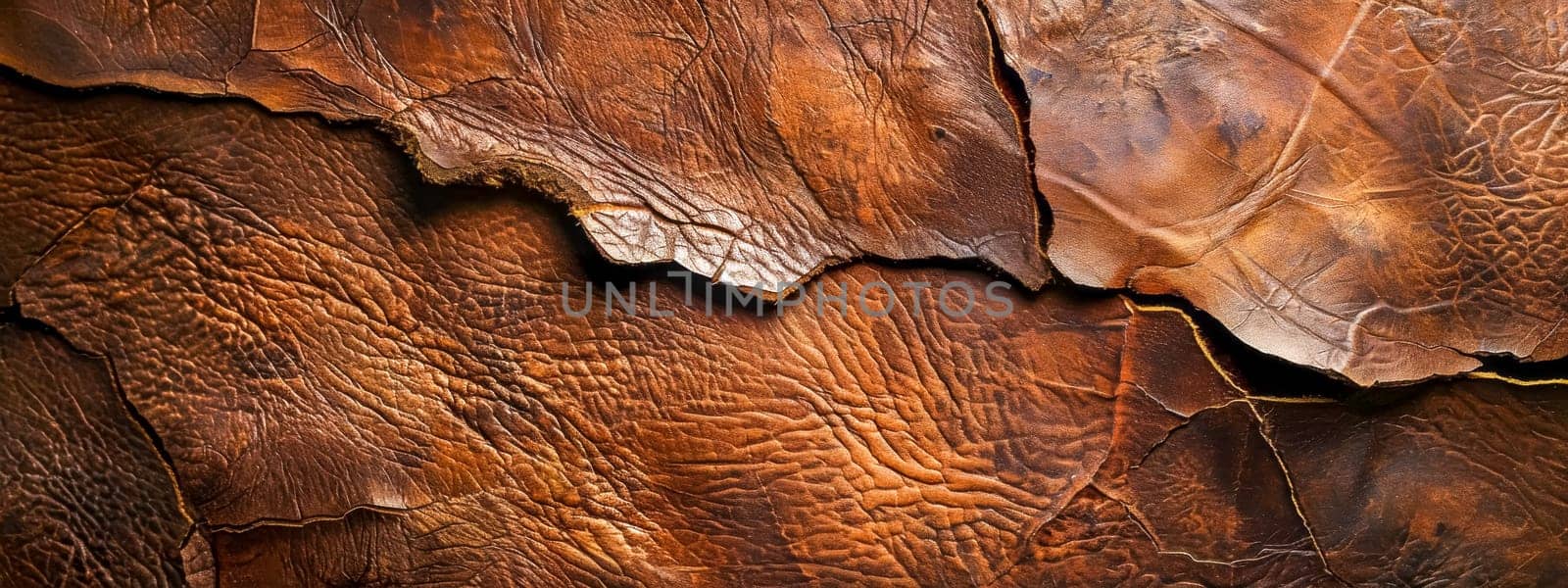 Close-up view of weathered. Aged. And cracked rustic leather texture background in brown color. Showcasing the organic and durable material with traditional craftsmanship. Earthy luxury